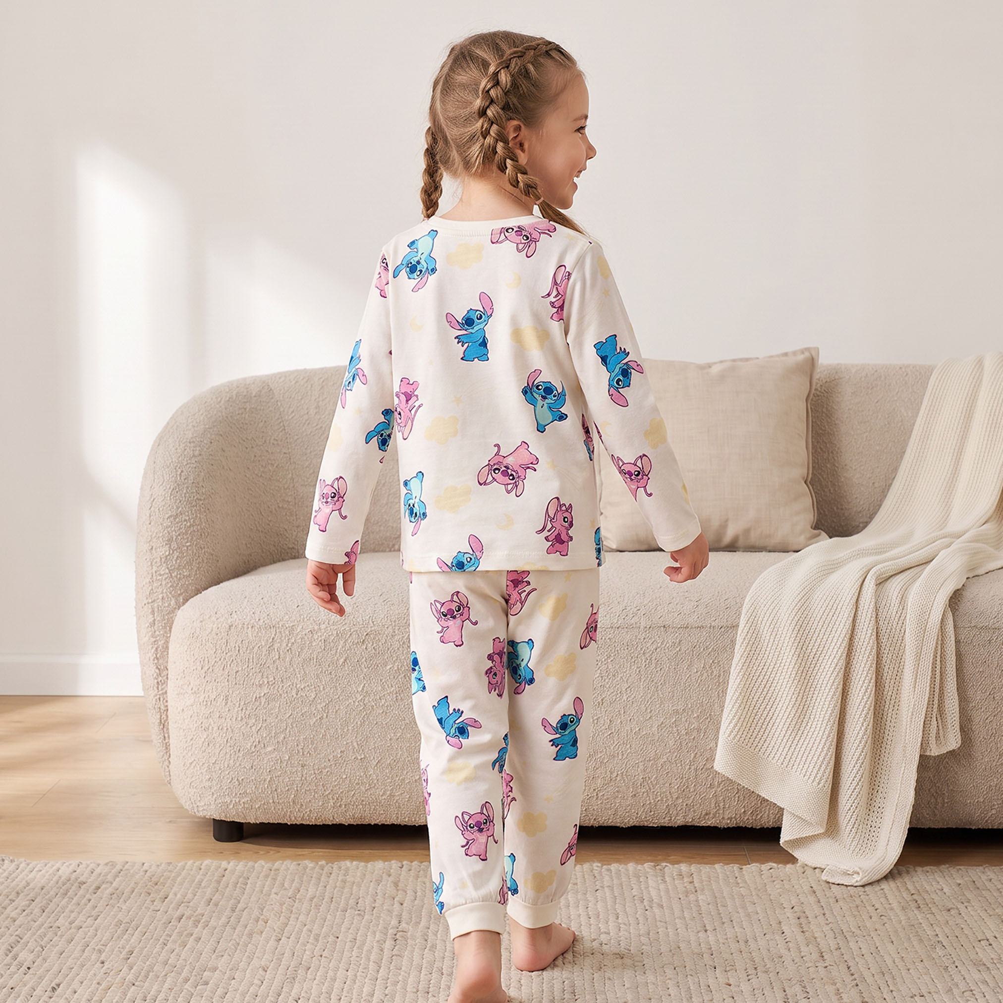 Pack of 2 Disney Cotton Crew Neck Long Sleeves Pyjama Set with Stitch and Angel Print-girls-clothing-nightwear-image-6