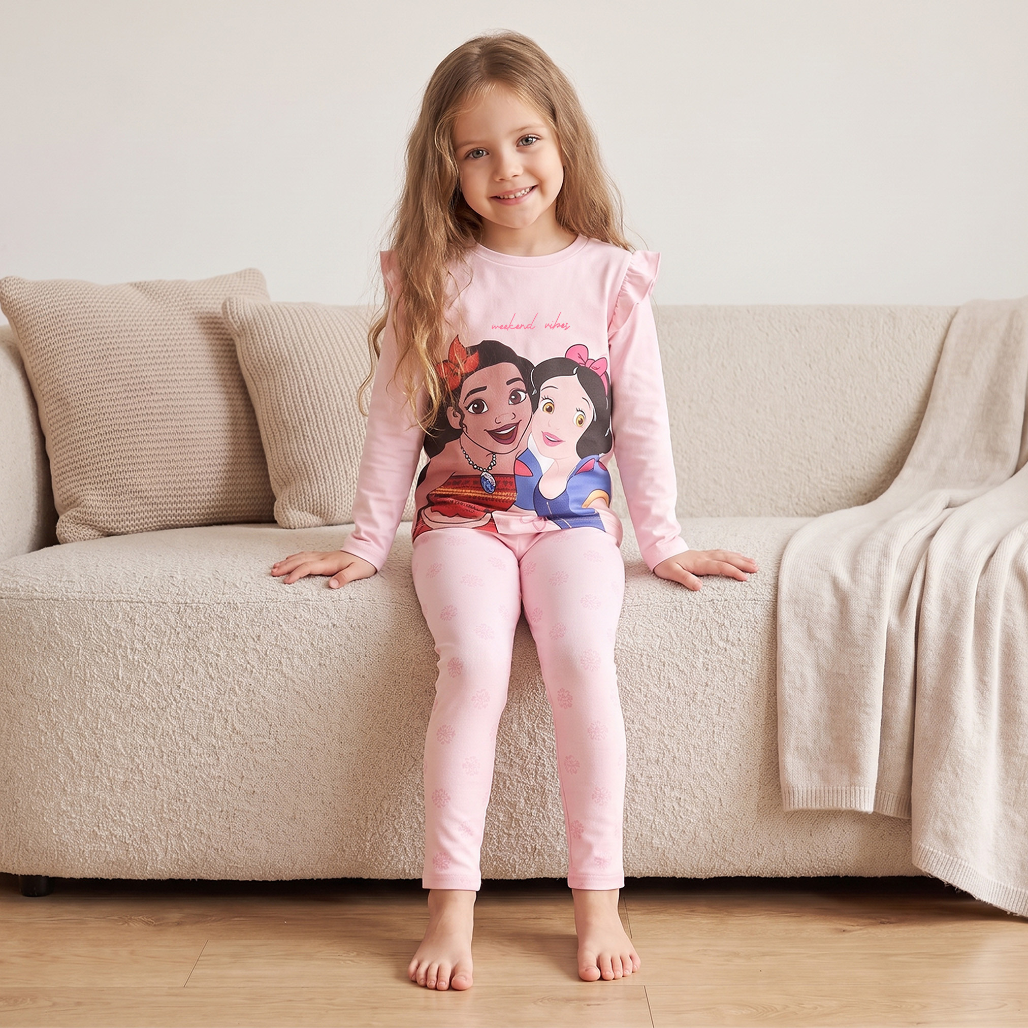 طقم بيجاما قطن بطبعات جرافيك وياقة ضيقة وأكمام طويلة من ديزني-girls-clothing-nightwear-image-7