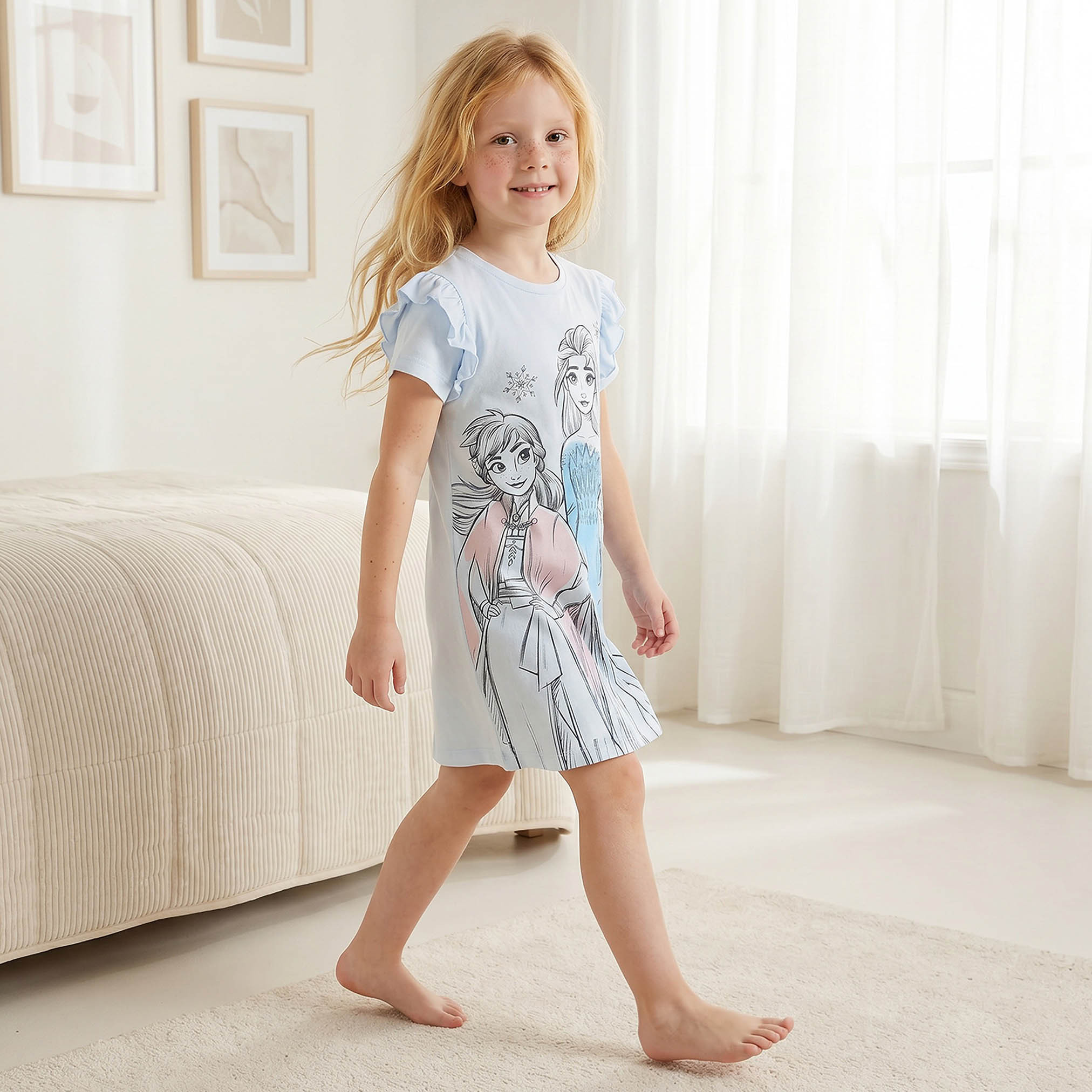 Disney Crew Neck Short Sleeves Night Dress with Frozen Print-girls-clothing-nightwear-image-4