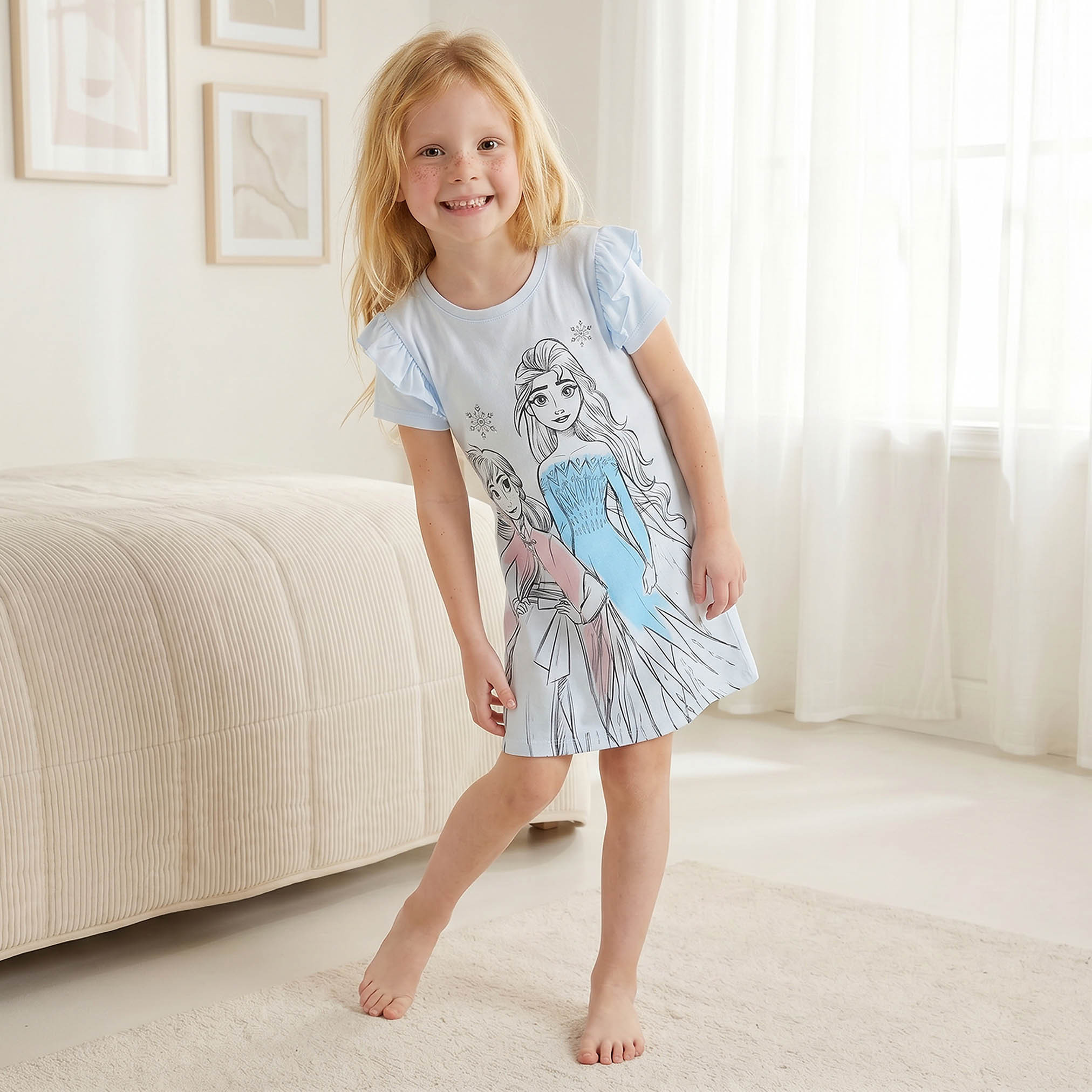 Disney Crew Neck Short Sleeves Night Dress with Frozen Print-girls-clothing-nightwear-image-1