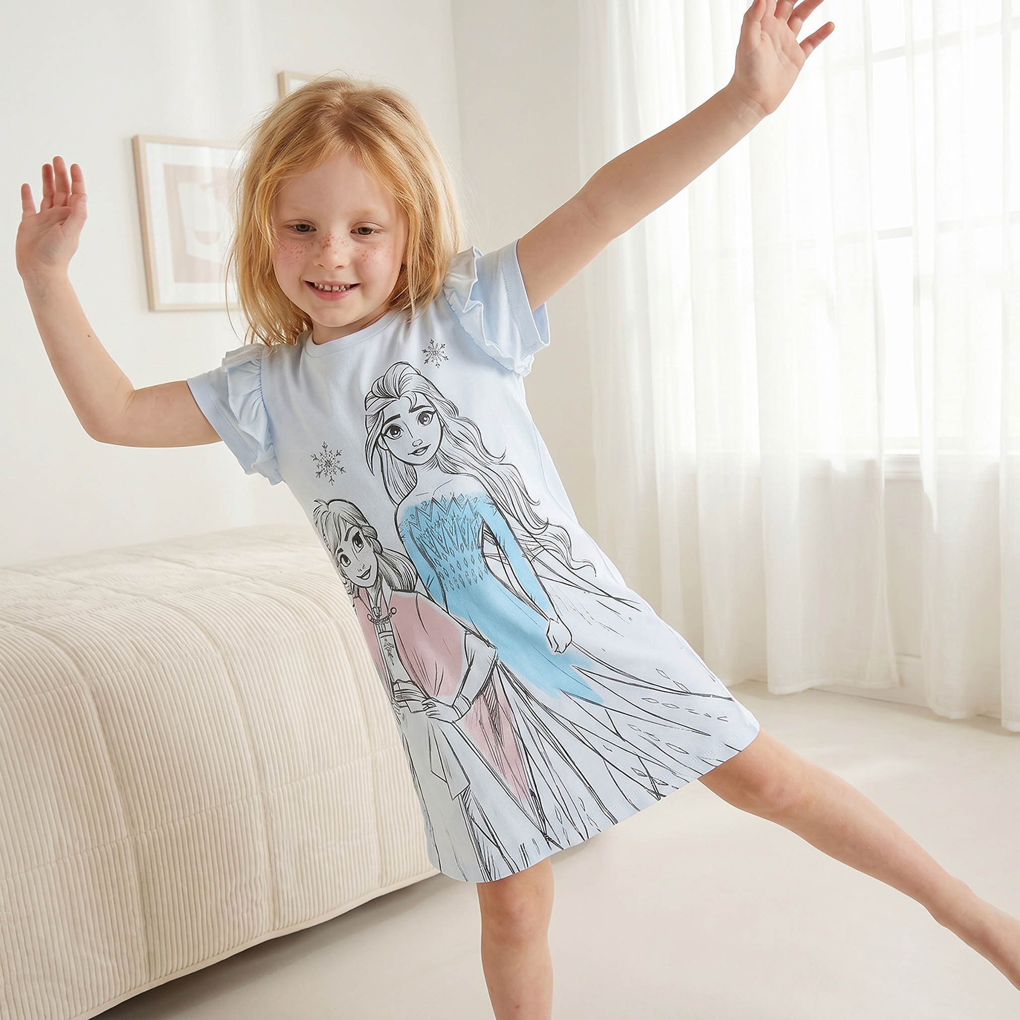 Disney Crew Neck Short Sleeves Night Dress with Frozen Print-girls-clothing-nightwear-image-5
