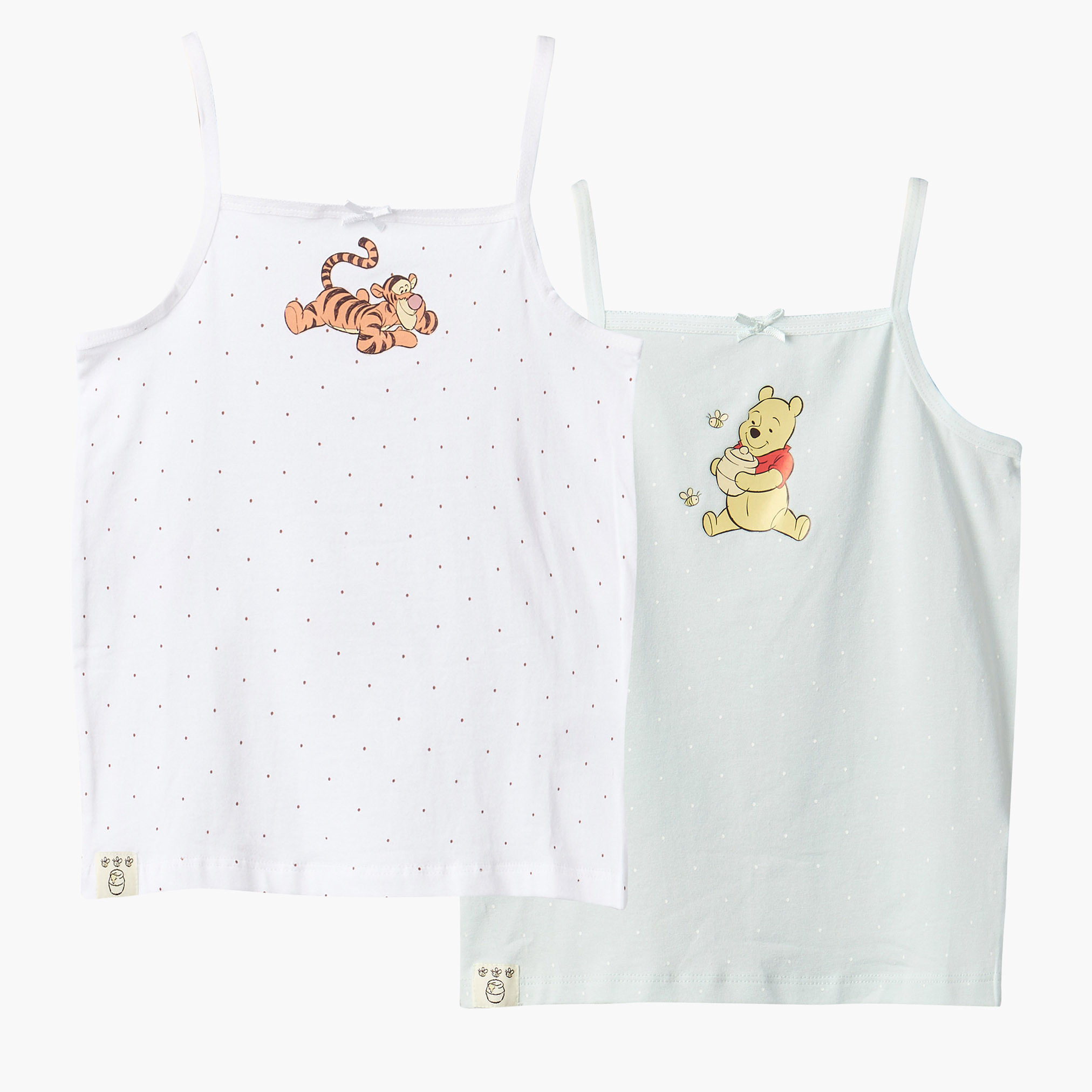 Pack of 2 Disney Cotton Strappy Vests with Winnie The Pooh Print-girls-clothing-innerwear-vests-image-1