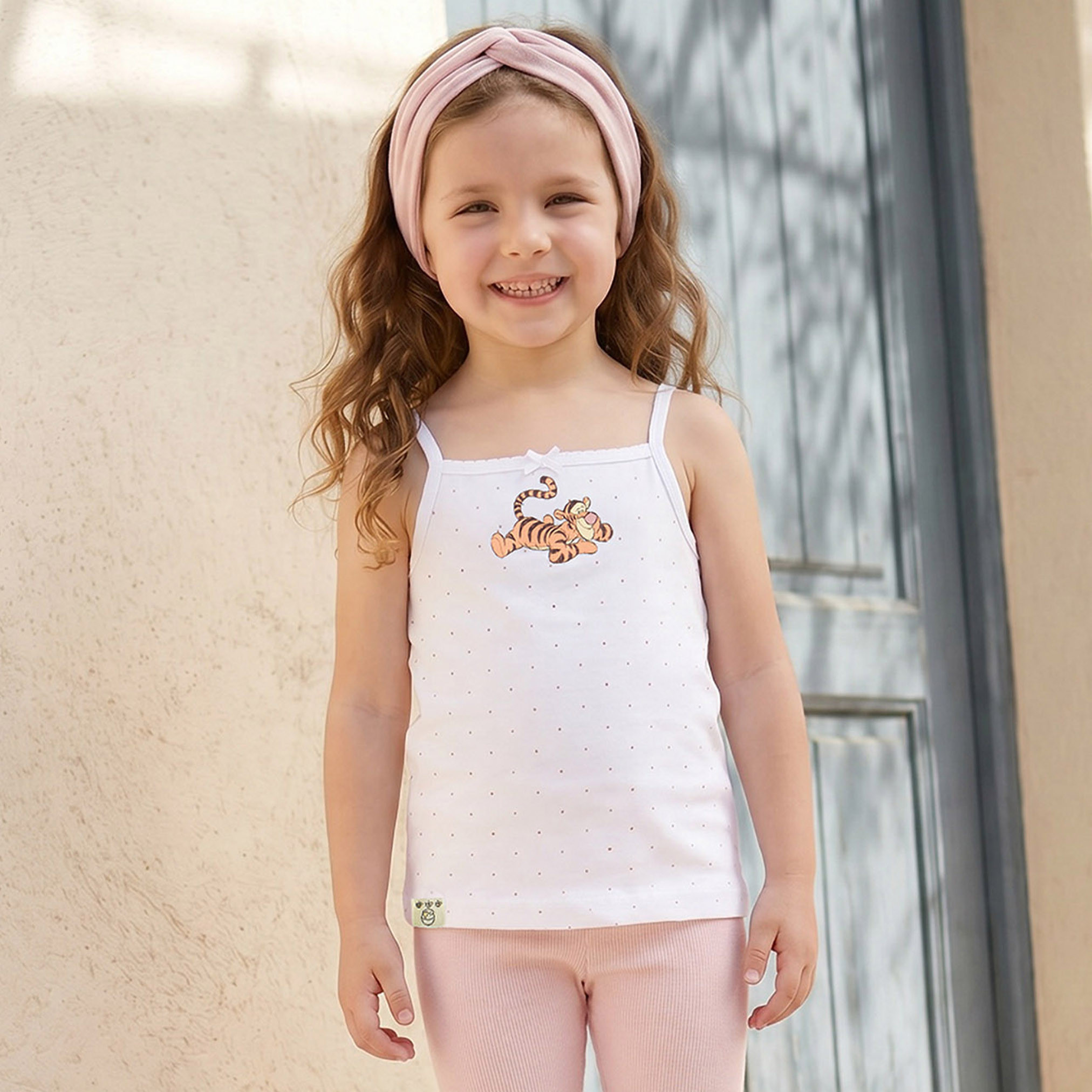 Pack of 2 Disney Cotton Strappy Vests with Winnie The Pooh Print-girls-clothing-innerwear-vests-image-2
