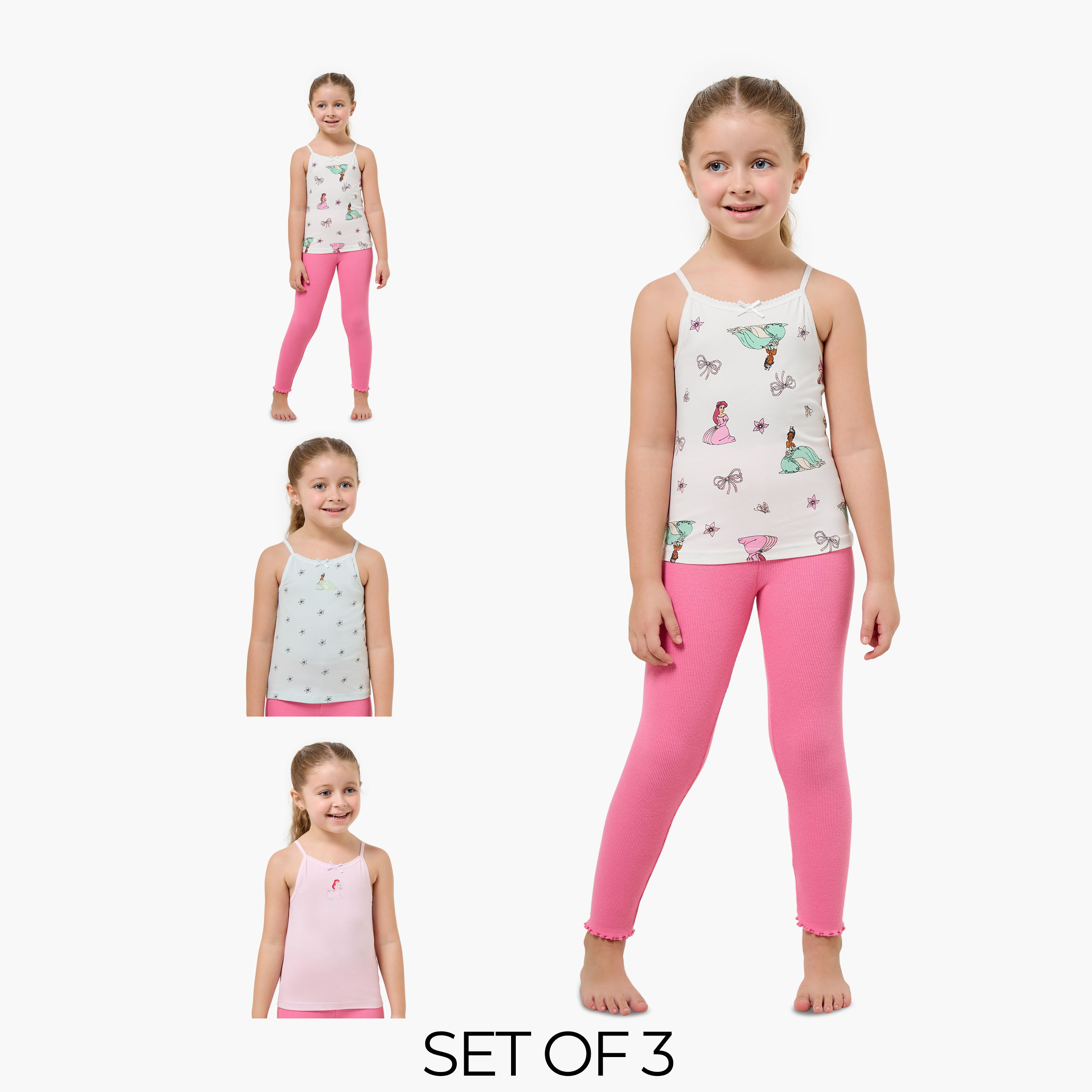 Pack of 3 Disney Cotton Square Neck Vest with Princess Print-girls-clothing-innerwear-vests-image-1