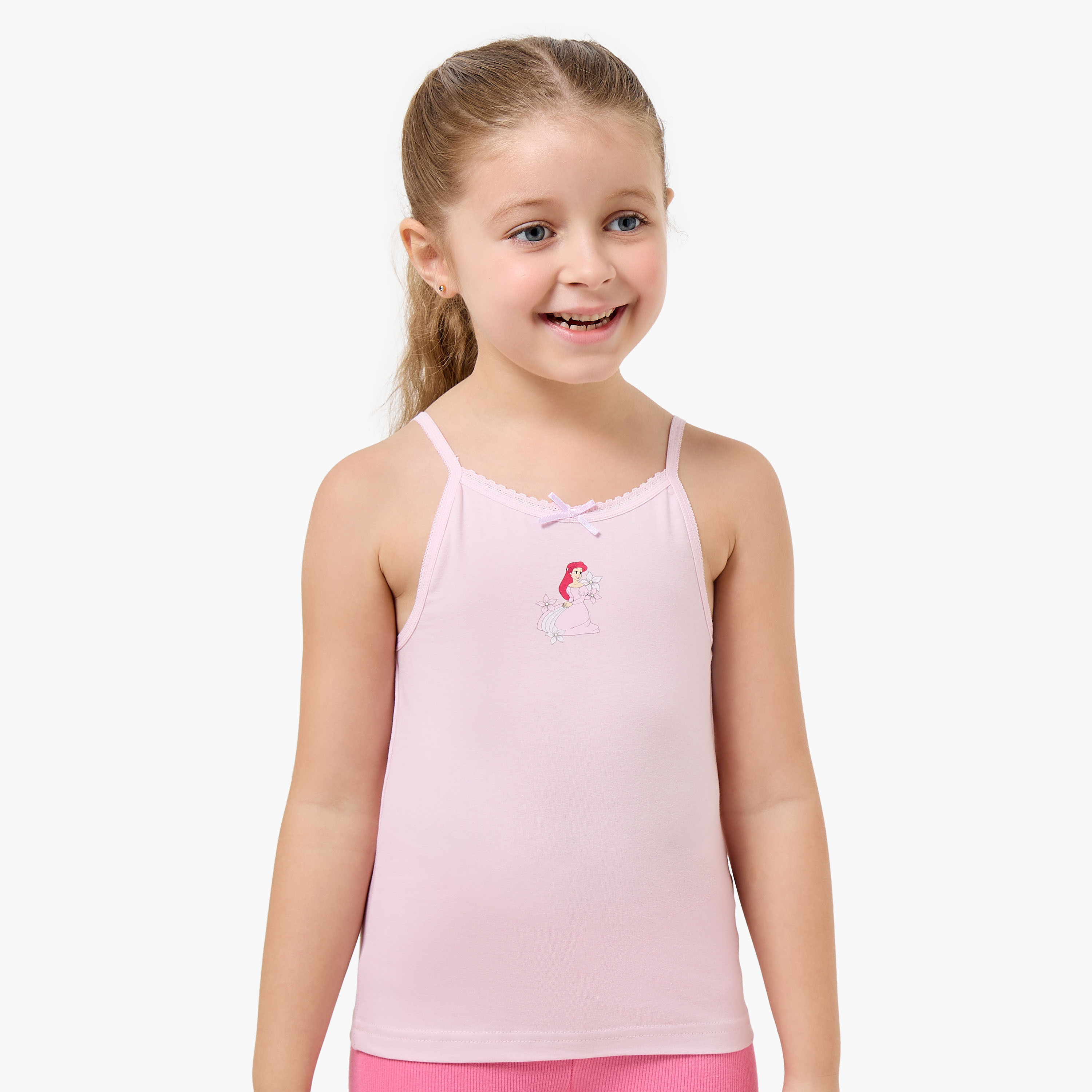 Pack of 3 Disney Cotton Square Neck Vest with Princess Print-girls-clothing-innerwear-vests-image-2
