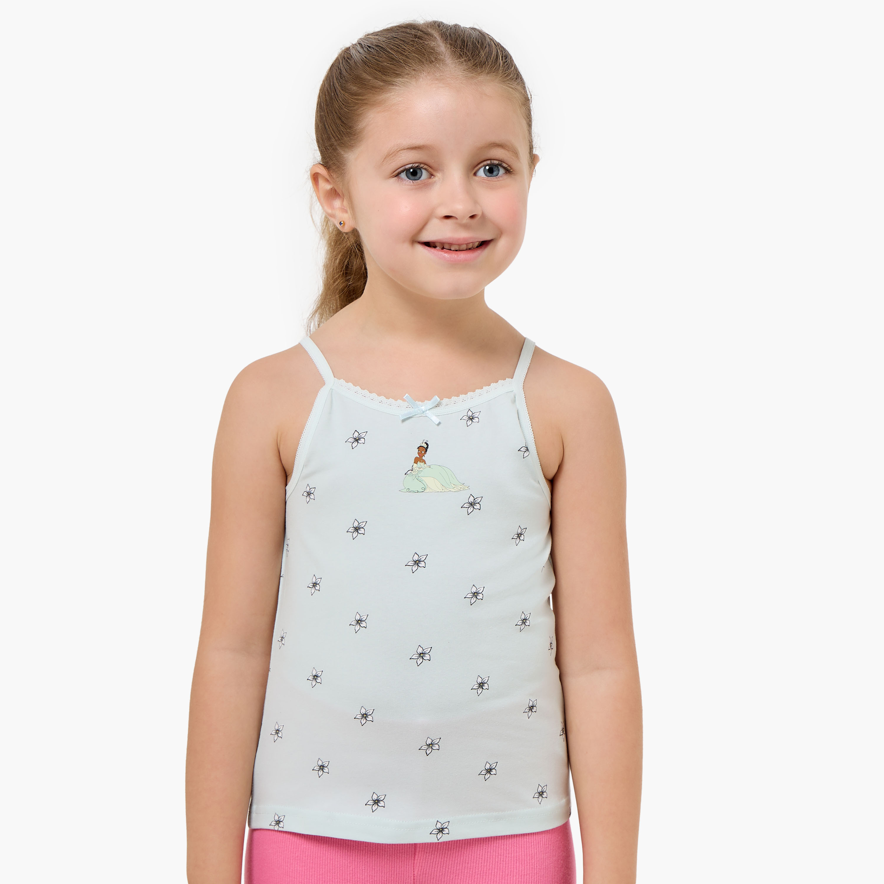 Pack of 3 Disney Cotton Square Neck Vest with Princess Print-girls-clothing-innerwear-vests-image-3