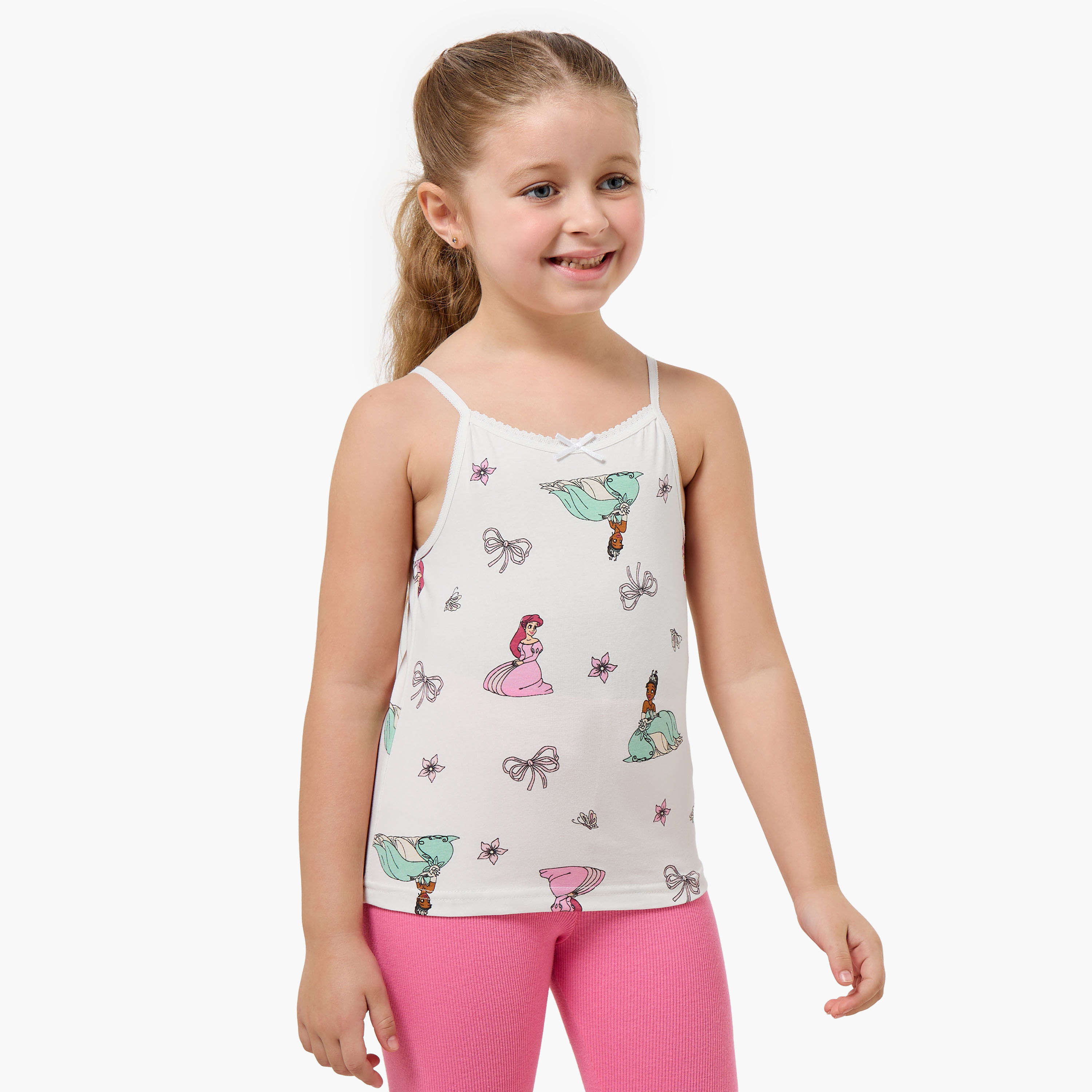 Pack of 3 Disney Cotton Square Neck Vest with Princess Print-girls-clothing-innerwear-vests-image-4