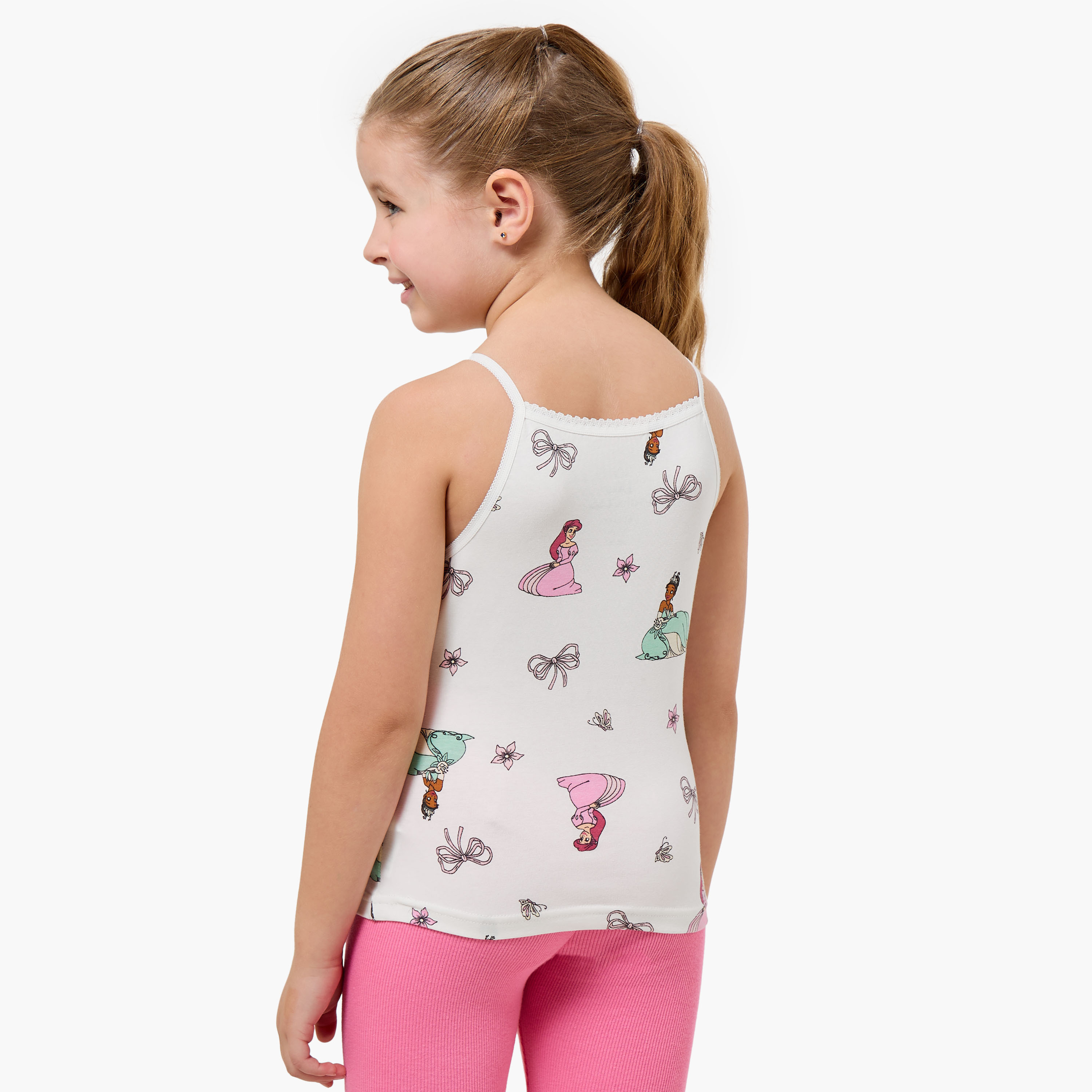 Pack of 3 Disney Cotton Square Neck Vest with Princess Print-girls-clothing-innerwear-vests-image-5