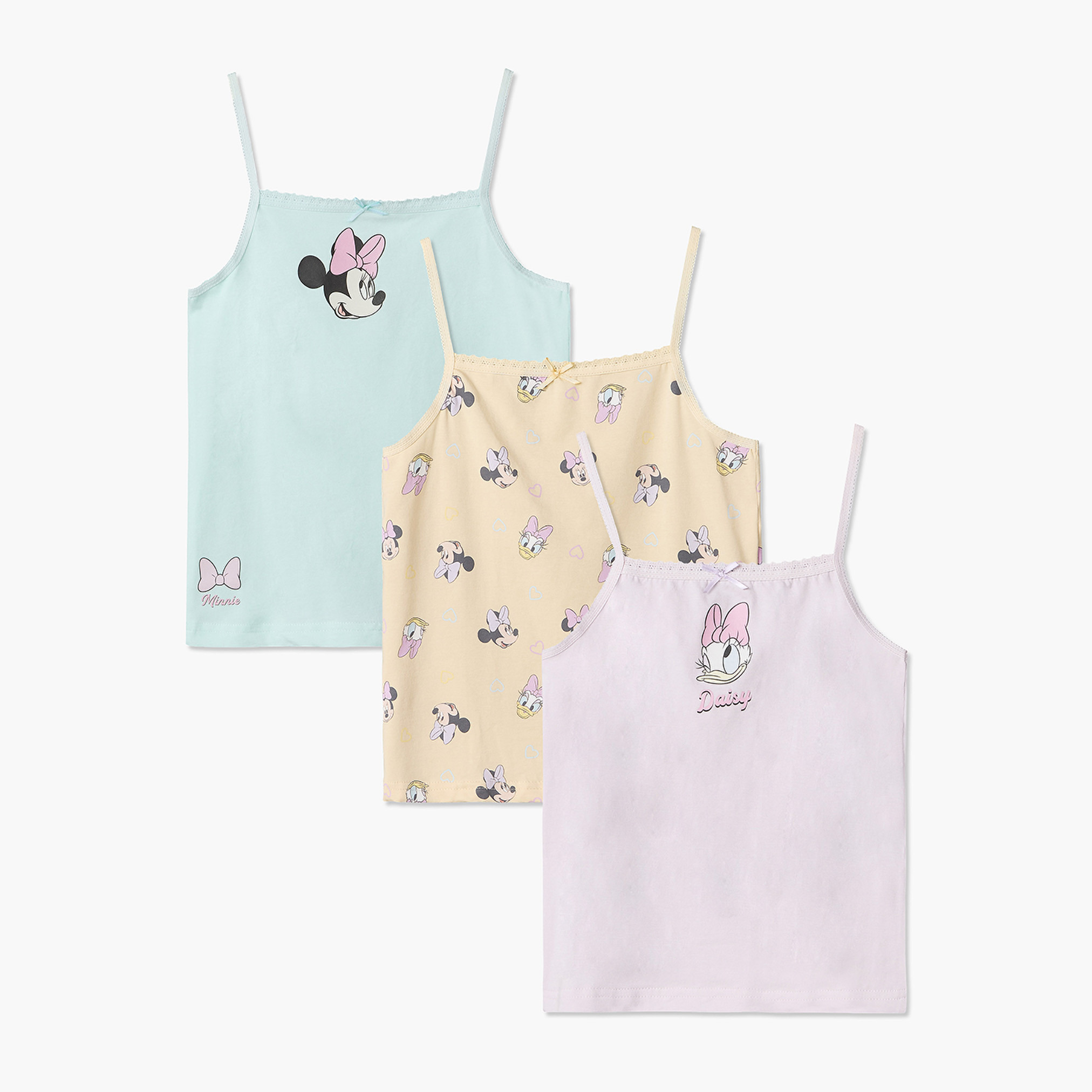 طقم فيست قطن بياقة مربعة بطبعات ميني ماوس وديزي داك من ديزني - عبوة من 3 قطع-girls-clothing-innerwear-vests-image-1