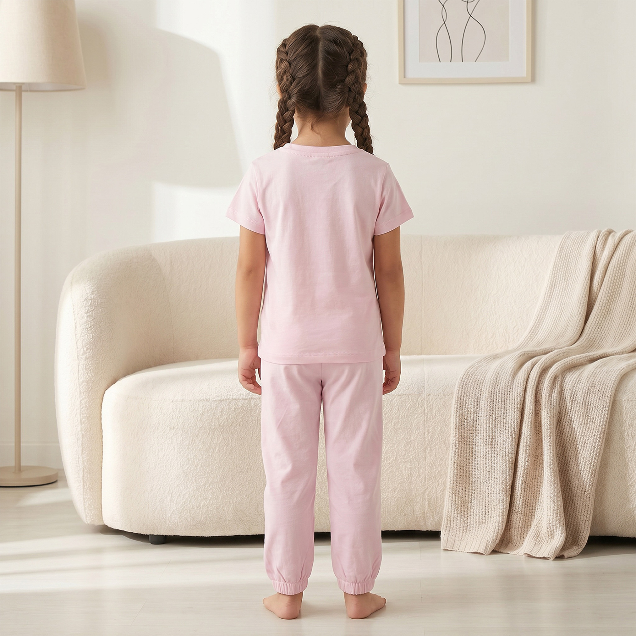 طقم بيجاما قطنية بياقة دائرية وأكمام قصيرة للبنات بطبعة مينيونز-girls-clothing-nightwear-image-4