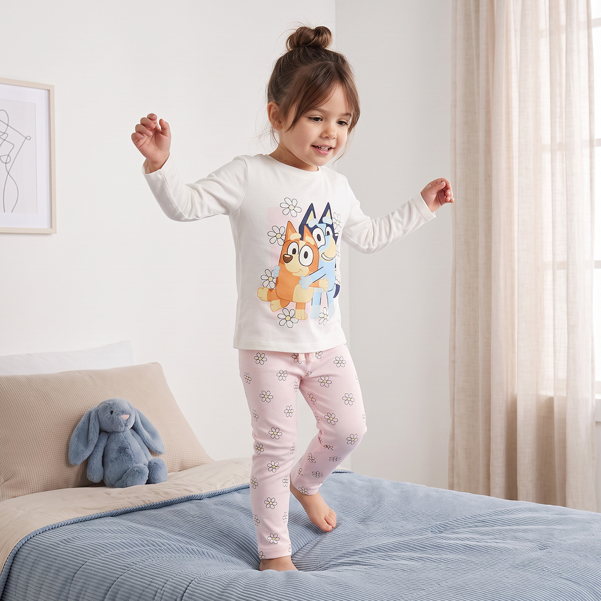 Bluey Cotton Crew Neck Long Sleeves Pyjama Set with Bluey and Bingo Print-girls-clothing-nightwear-image-7