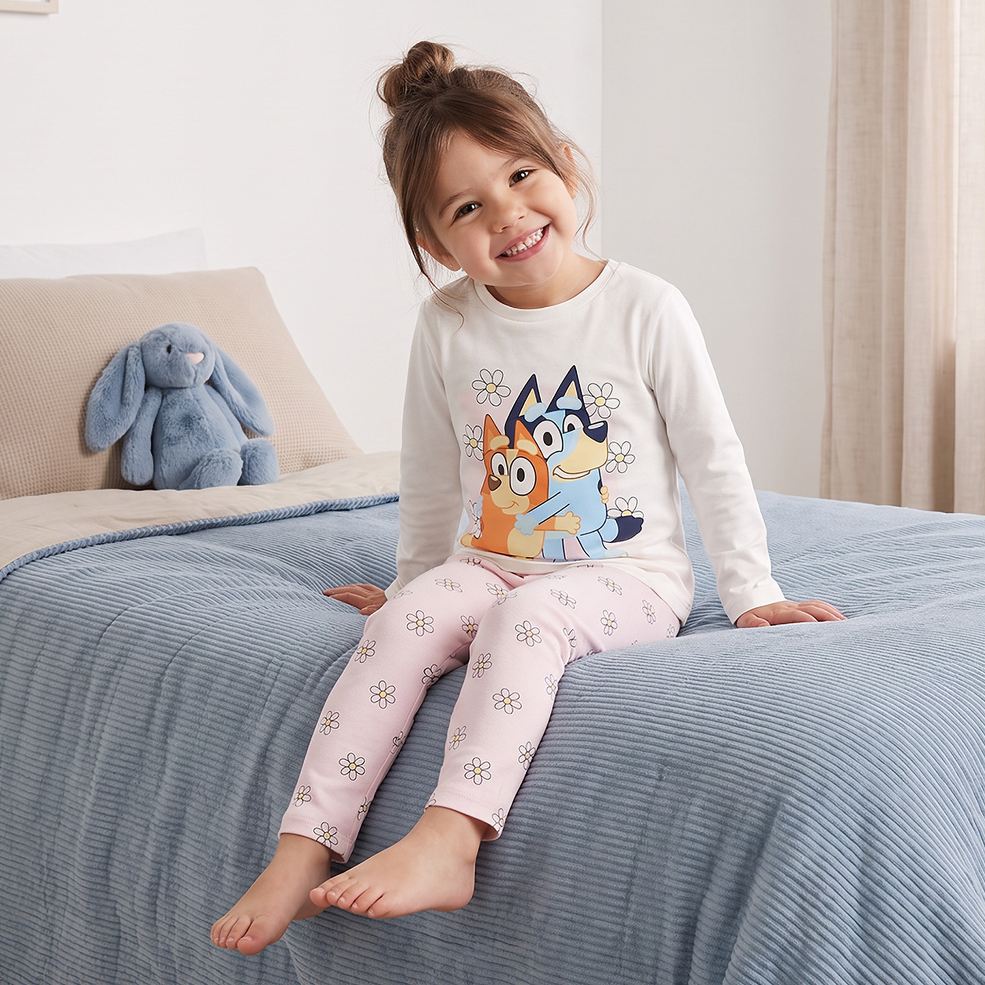 Bluey Cotton Crew Neck Long Sleeves Pyjama Set with Bluey and Bingo Print-girls-clothing-nightwear-image-8
