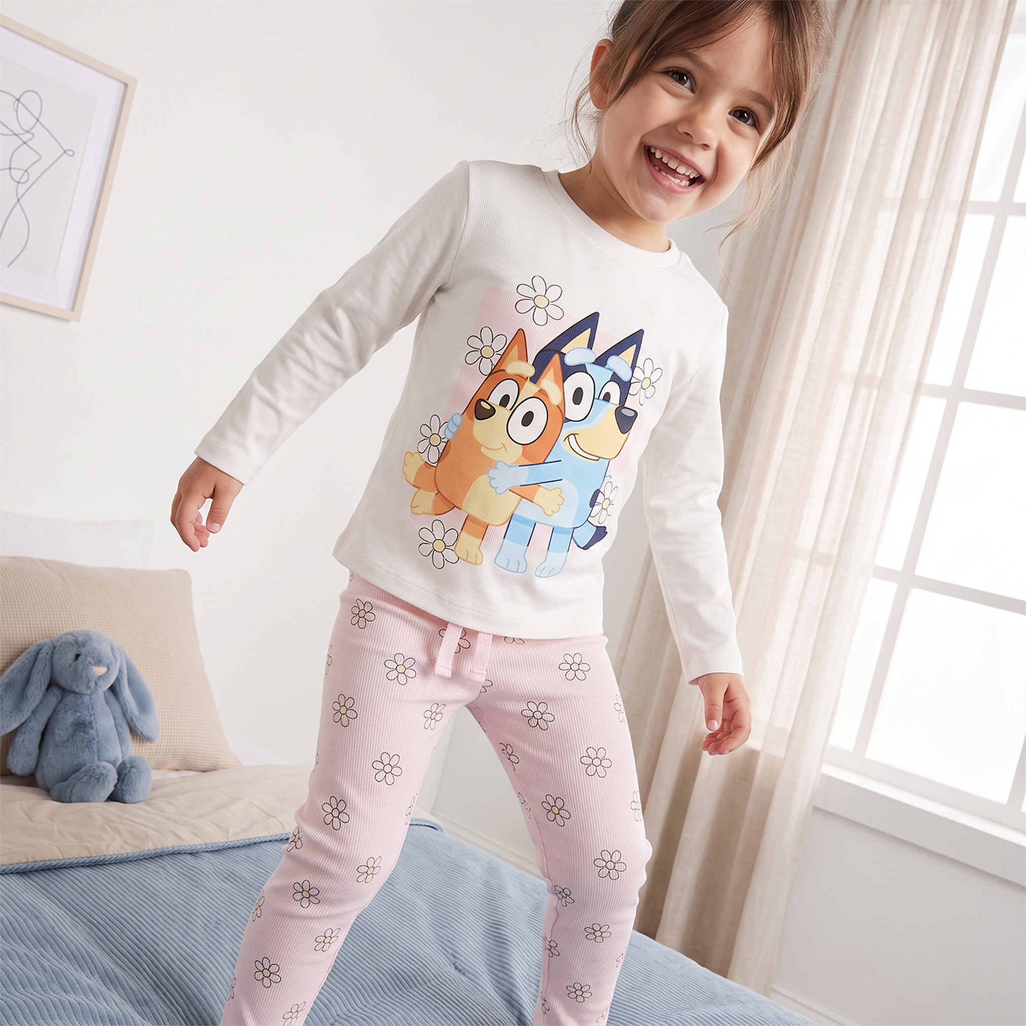 Bluey Cotton Crew Neck Long Sleeves Pyjama Set with Bluey and Bingo Print-girls-clothing-nightwear-image-9