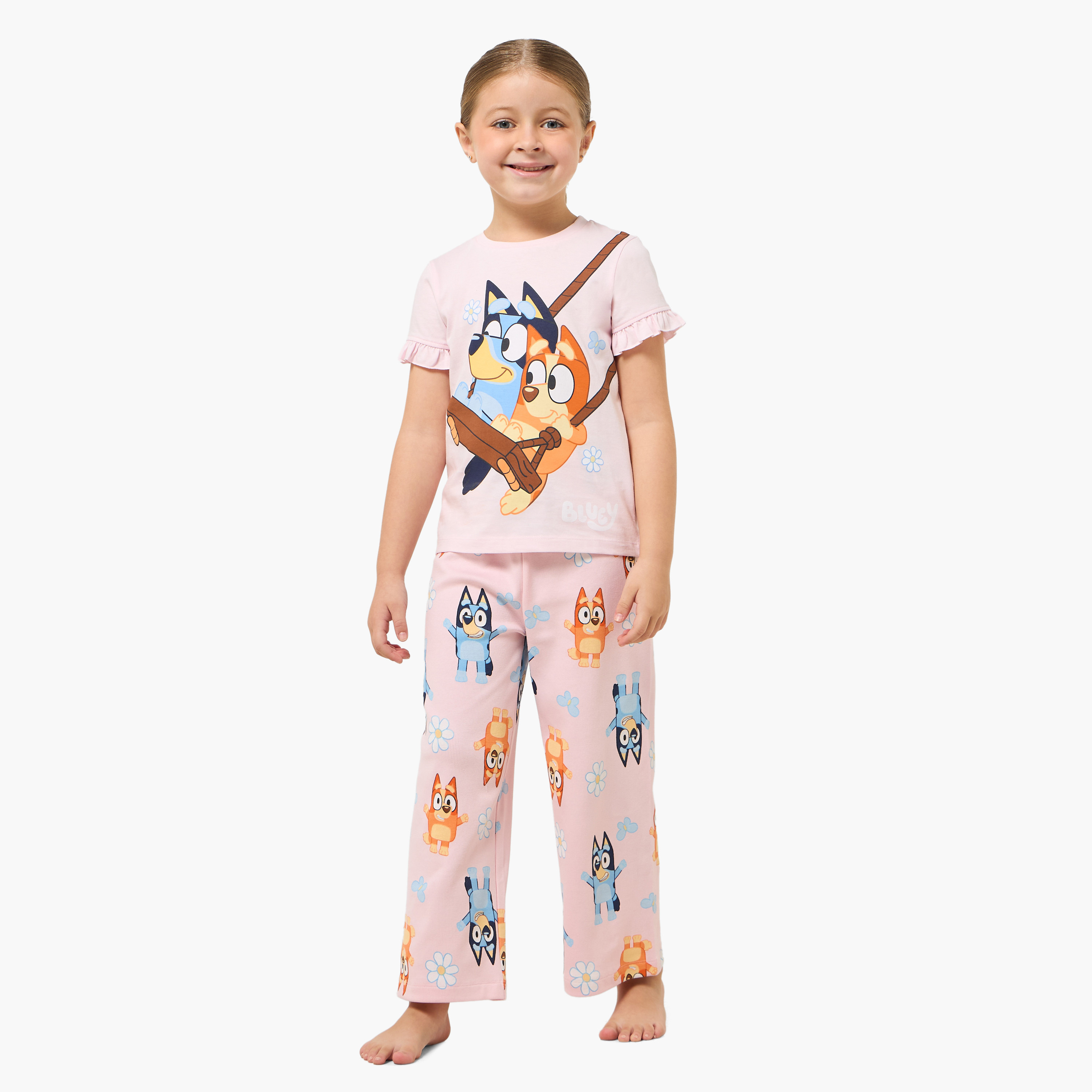 Bluey Cotton Crew Neck Short Sleeves Pyjama Set with Bluey Print-baby-girls-clothing-nightwear-pyjamasets-image-1