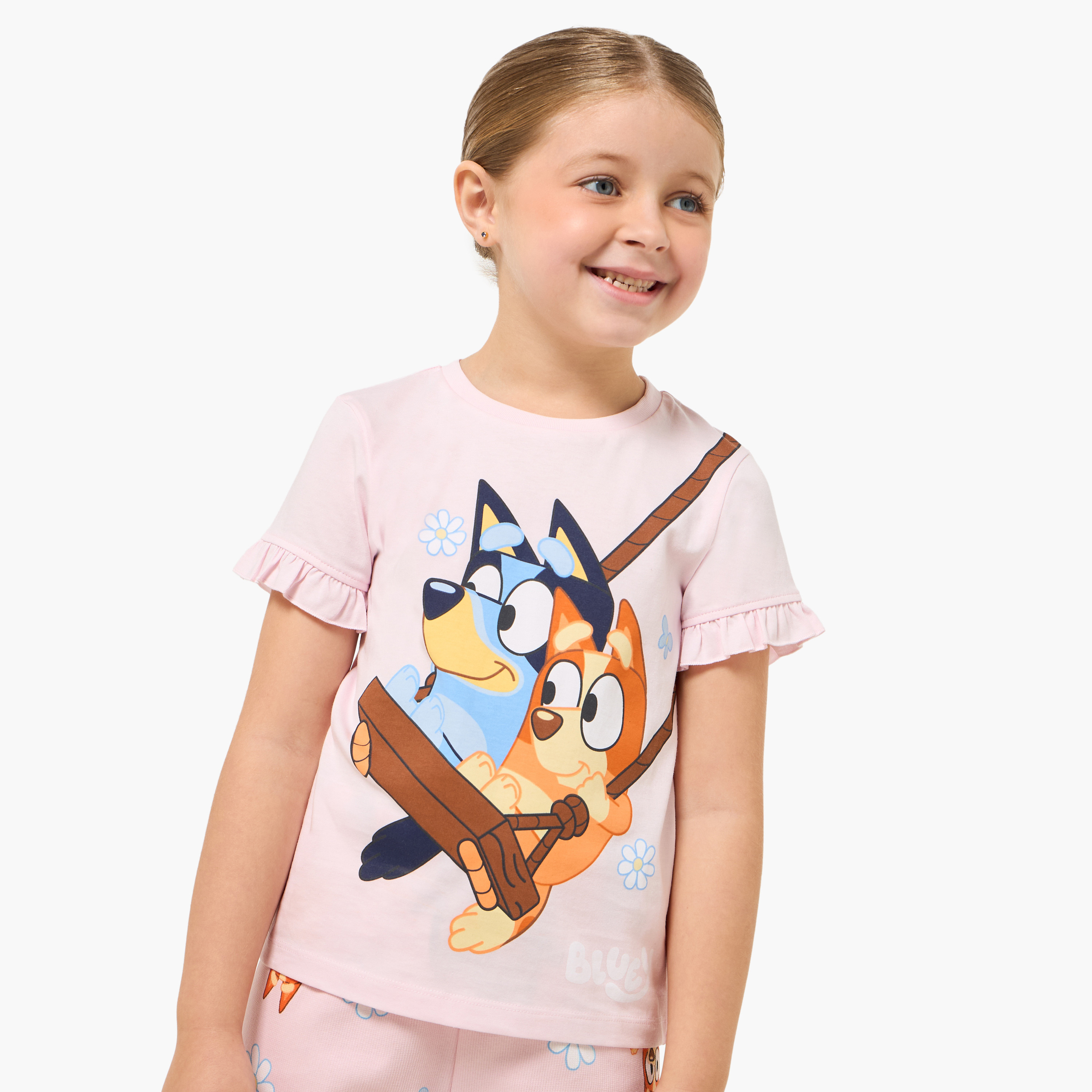 Bluey Cotton Crew Neck Short Sleeves Pyjama Set with Bluey Print-baby-girls-clothing-nightwear-pyjamasets-image-2