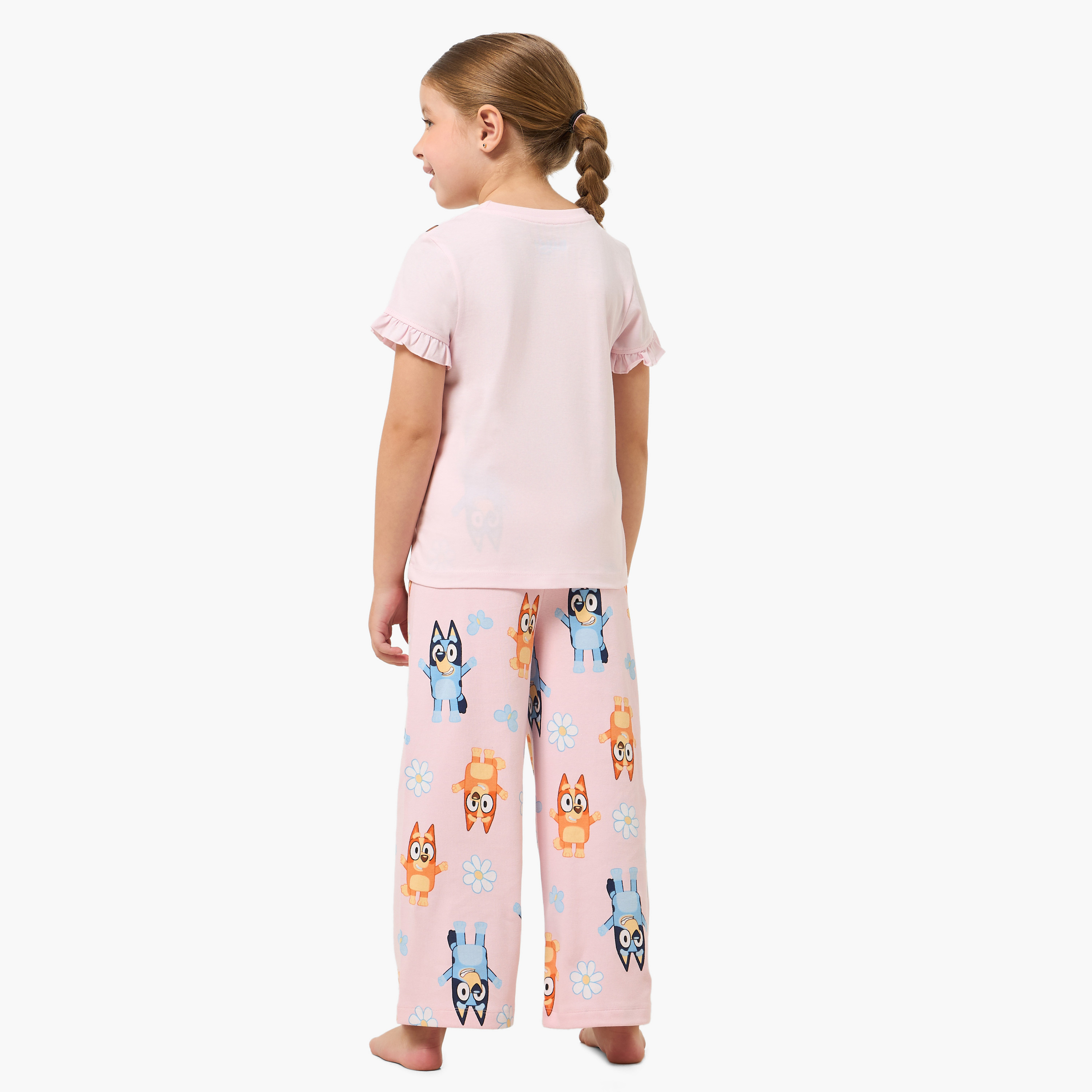 Bluey Cotton Crew Neck Short Sleeves Pyjama Set with Bluey Print-baby-girls-clothing-nightwear-pyjamasets-image-4