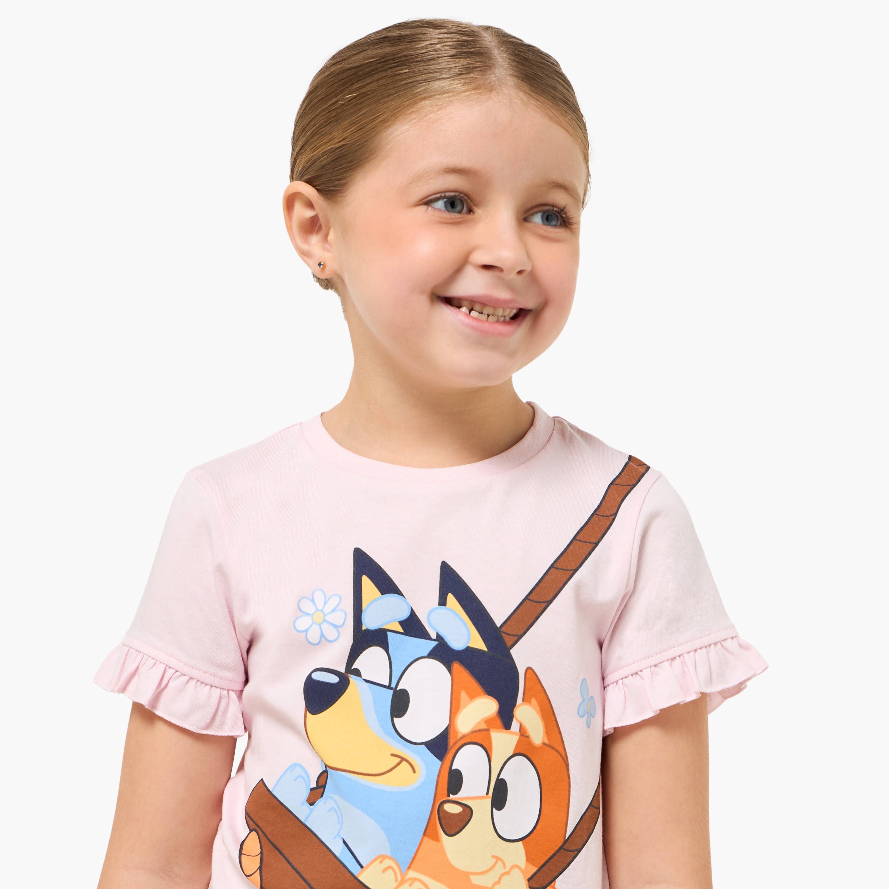 Bluey Cotton Crew Neck Short Sleeves Pyjama Set with Bluey Print-baby-girls-clothing-nightwear-pyjamasets-image-5