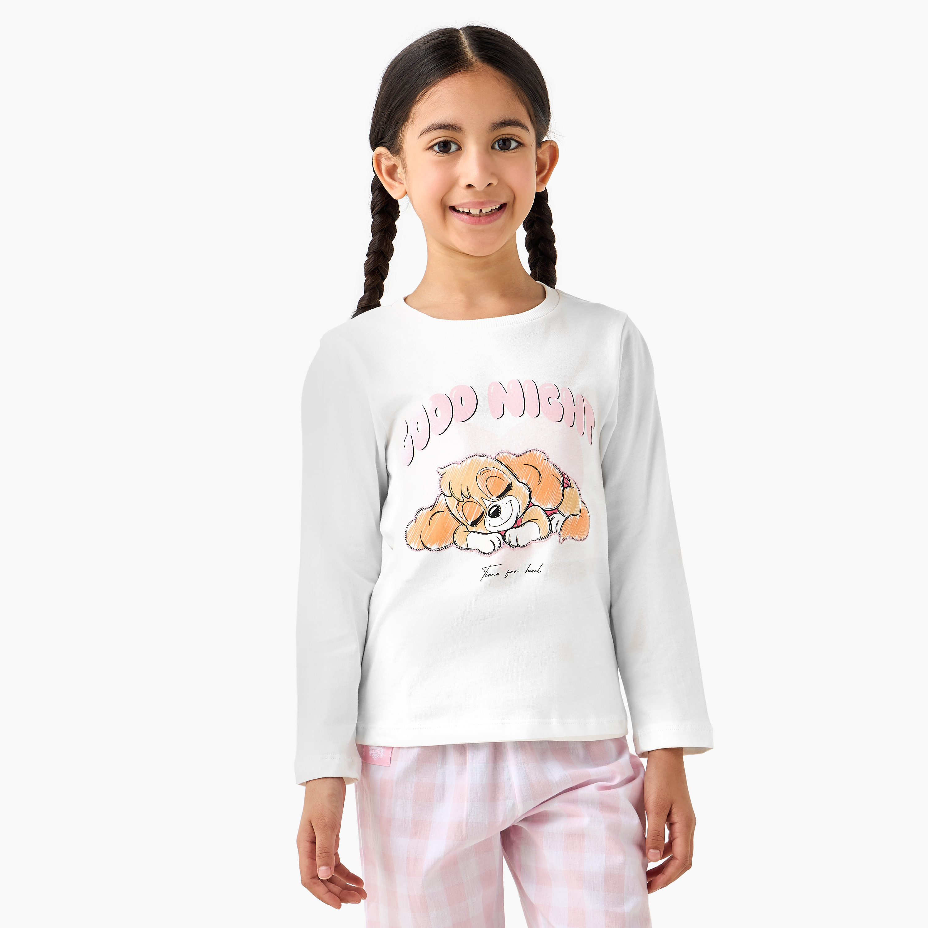 طقم بيجاما قطن بياقة مستديرة وأكمام طويلة وطبعات-baby-girls-clothing-nightwear-pyjamasets-image-5