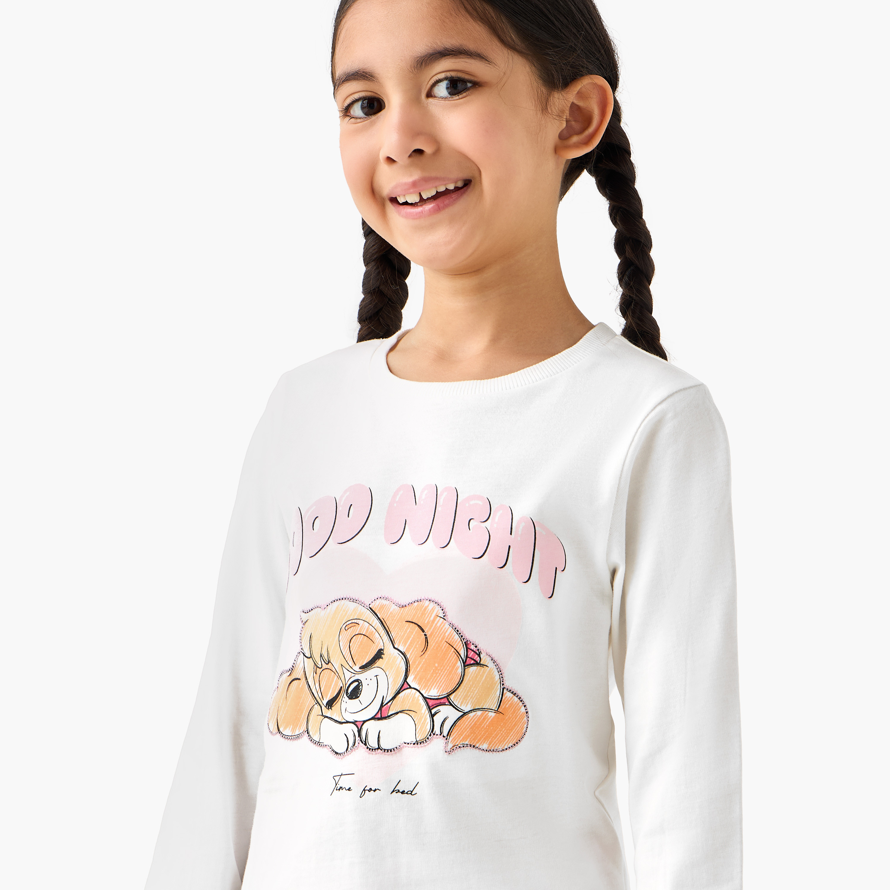 طقم بيجاما قطن بياقة مستديرة وأكمام طويلة وطبعات-baby-girls-clothing-nightwear-pyjamasets-image-2