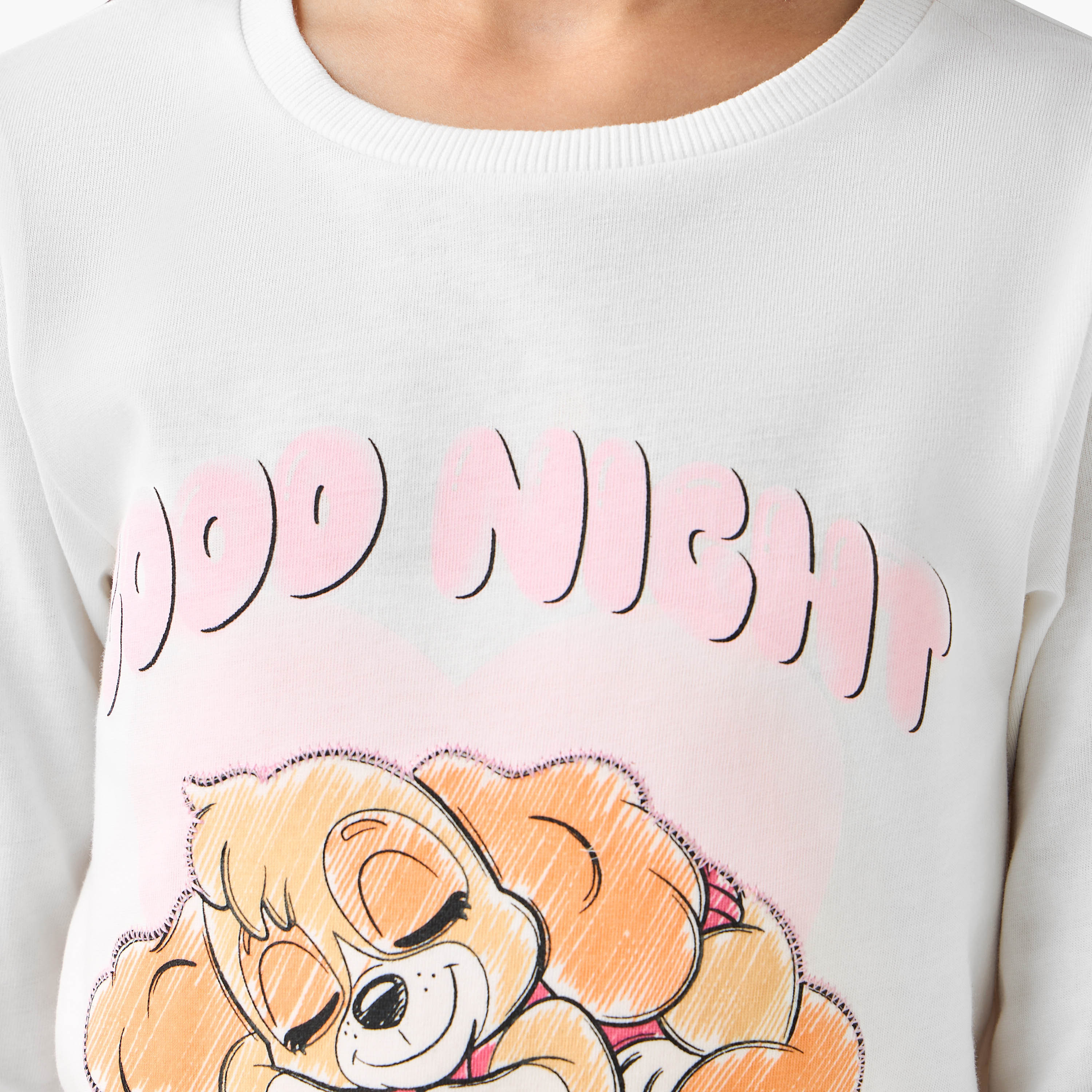 طقم بيجاما قطن بياقة مستديرة وأكمام طويلة وطبعات-baby-girls-clothing-nightwear-pyjamasets-image-1