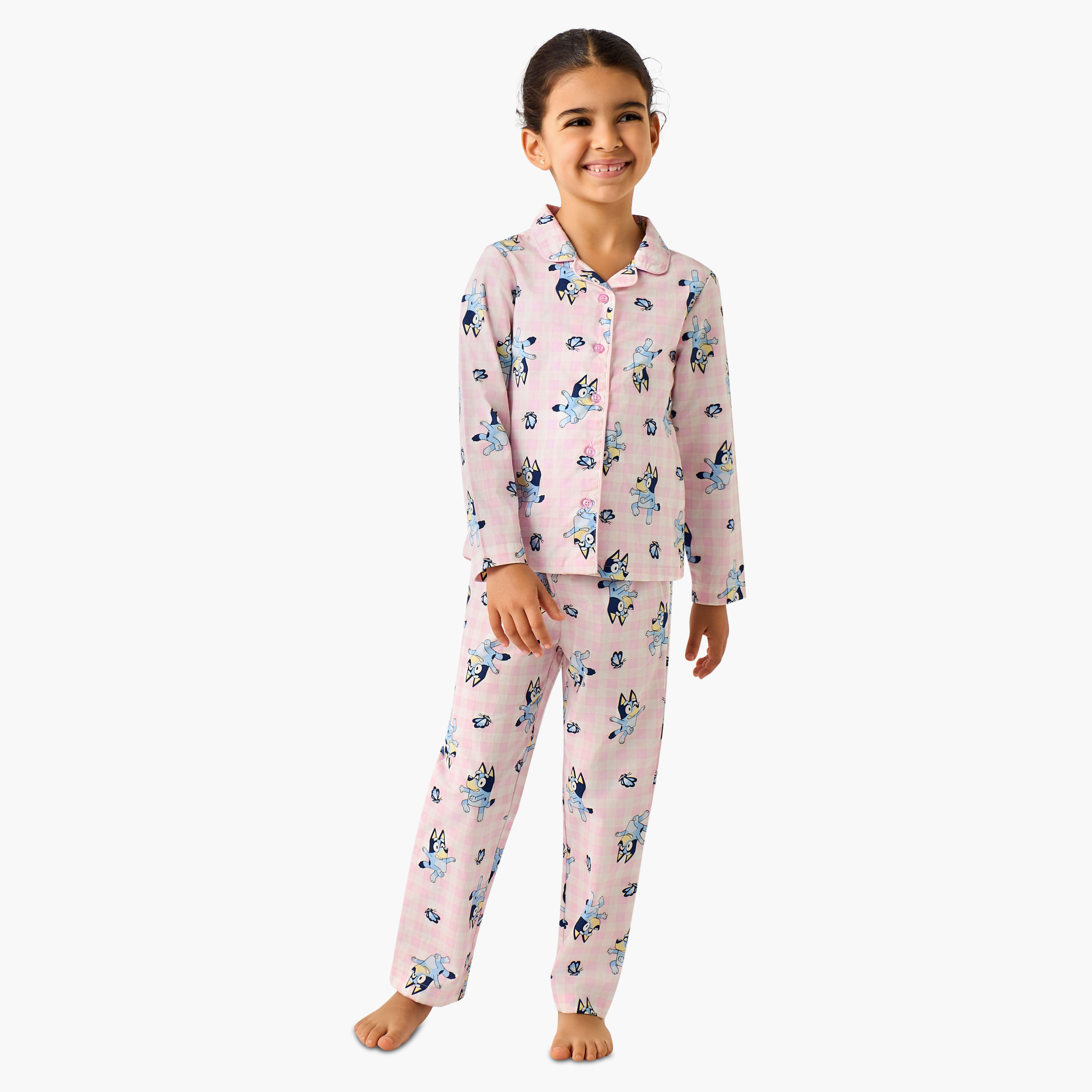 Bluey Cotton Collared Long Sleeves Pyjama Set with Bluey Print-baby-girls-clothing-nightwear-pyjamasets-image-1
