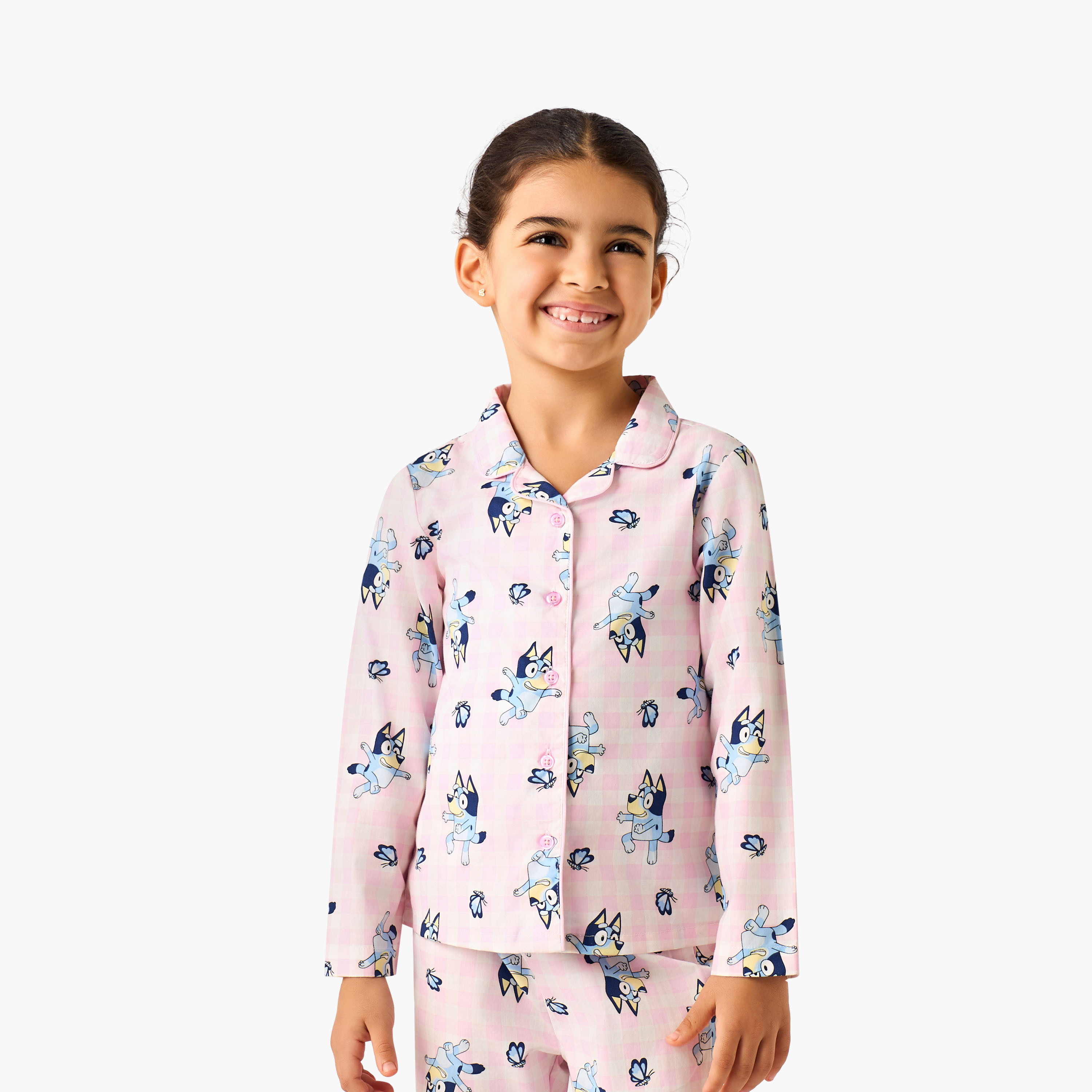 Bluey Cotton Collared Long Sleeves Pyjama Set with Bluey Print-baby-girls-clothing-nightwear-pyjamasets-image-2