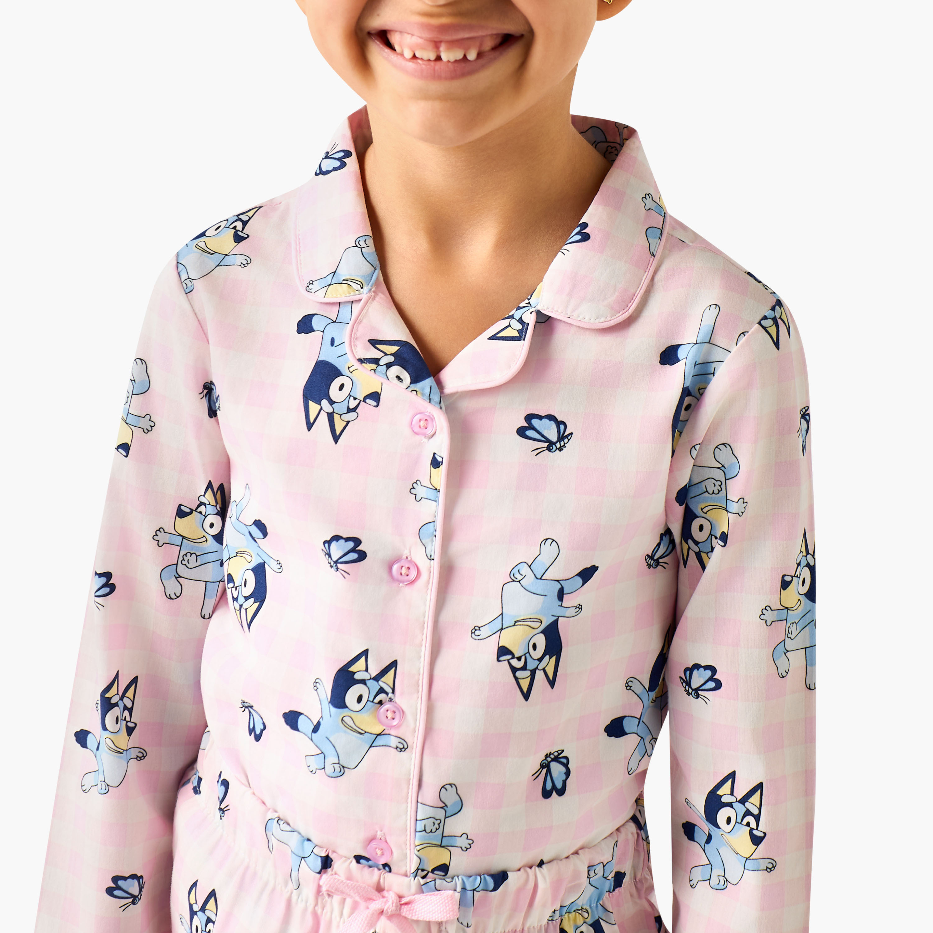 Bluey Cotton Collared Long Sleeves Pyjama Set with Bluey Print-baby-girls-clothing-nightwear-pyjamasets-image-5