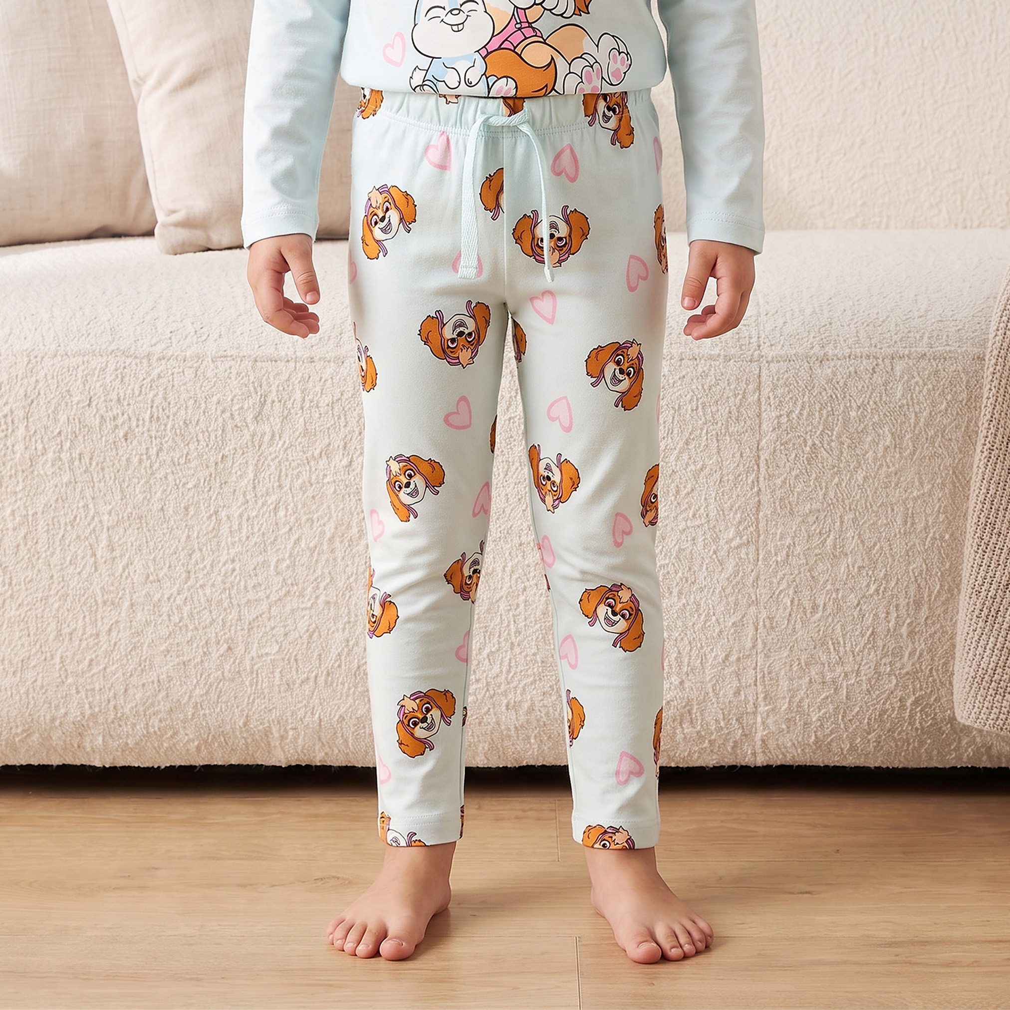 طقم بيجاما قطني بياقة مستديرة وأكمام طويلة بطبعة سكاي-girls-clothing-nightwear-image-3