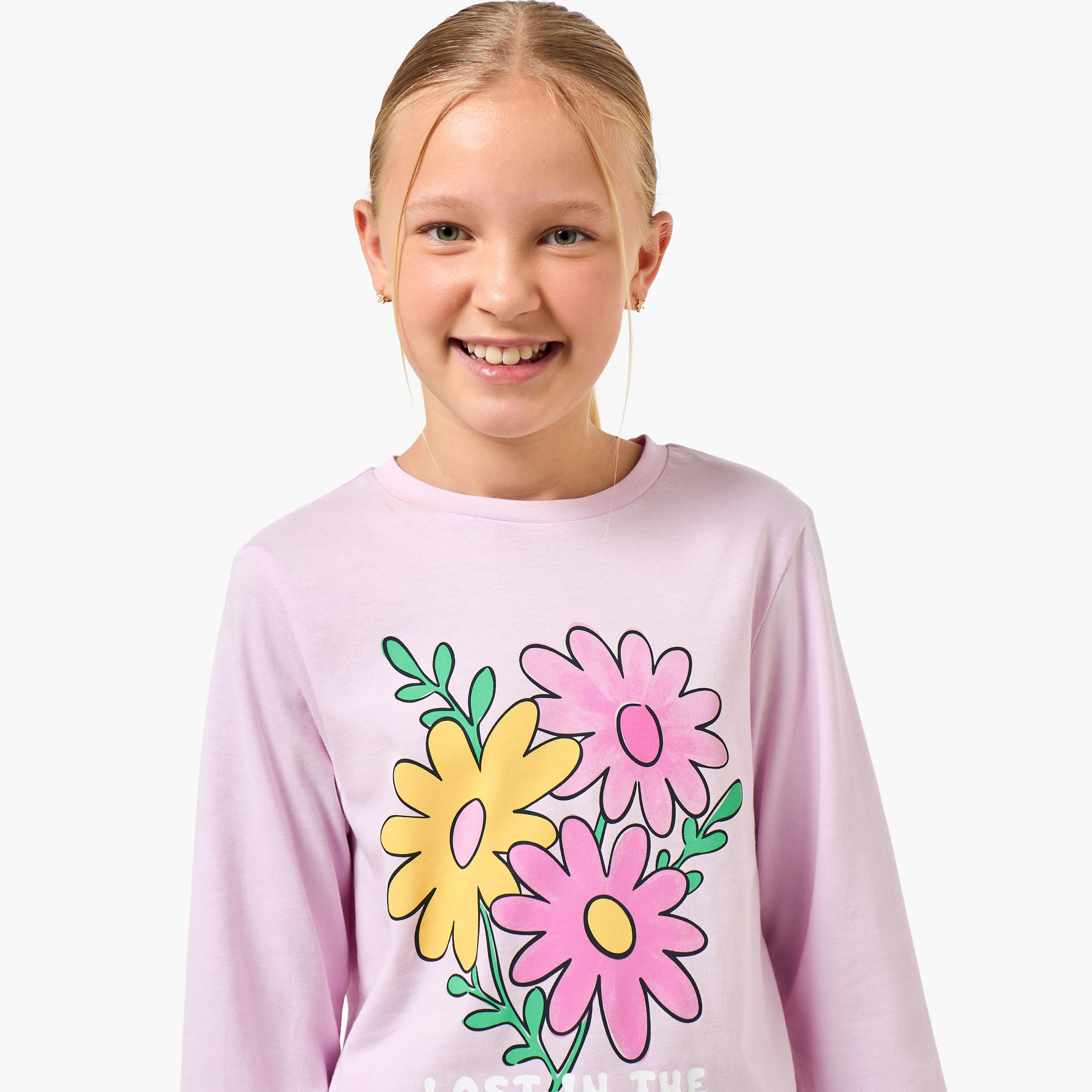 Pack of 2 Juniors Cotton Round Neck Long Sleeve Pyjama Set with Print-girls-clothing-nightwear-image-6