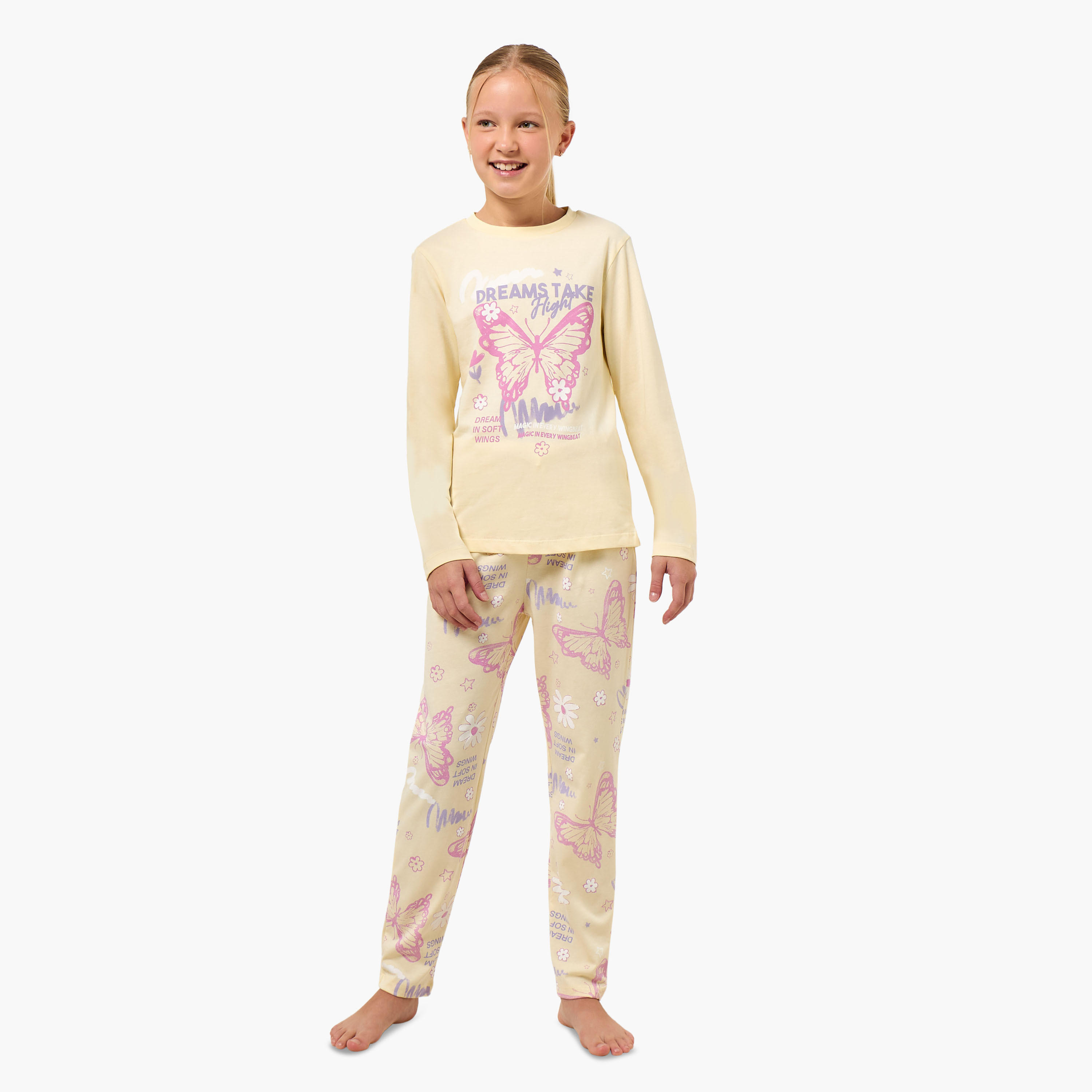 Pack of 2 Juniors Cotton Round Neck Long Sleeve Pyjama Set with Print-girls-clothing-nightwear-image-8