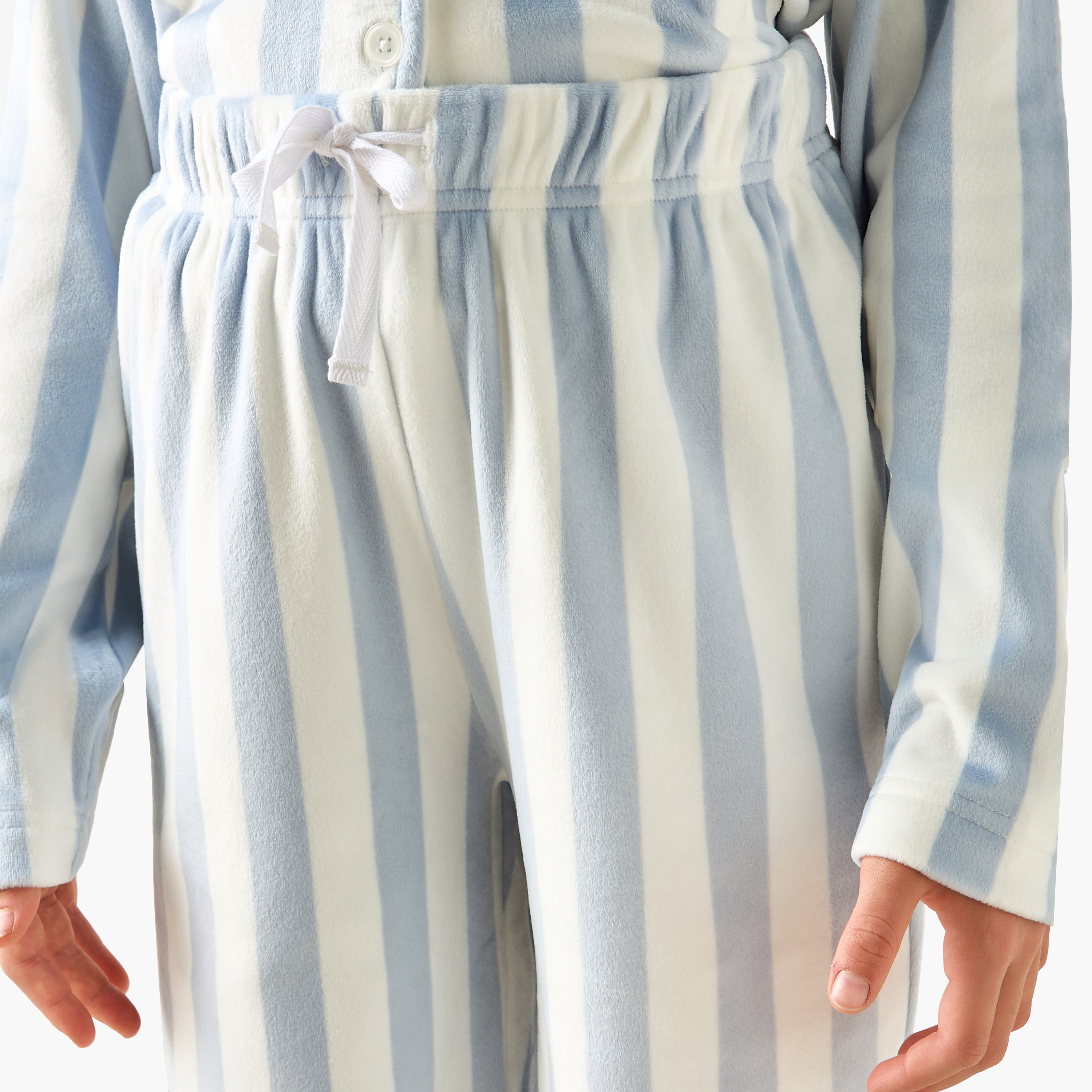 Juniors Cotton Collared Neck Long Sleeve Pyjama Set with Stripes-girls-clothing-nightwear-image-6