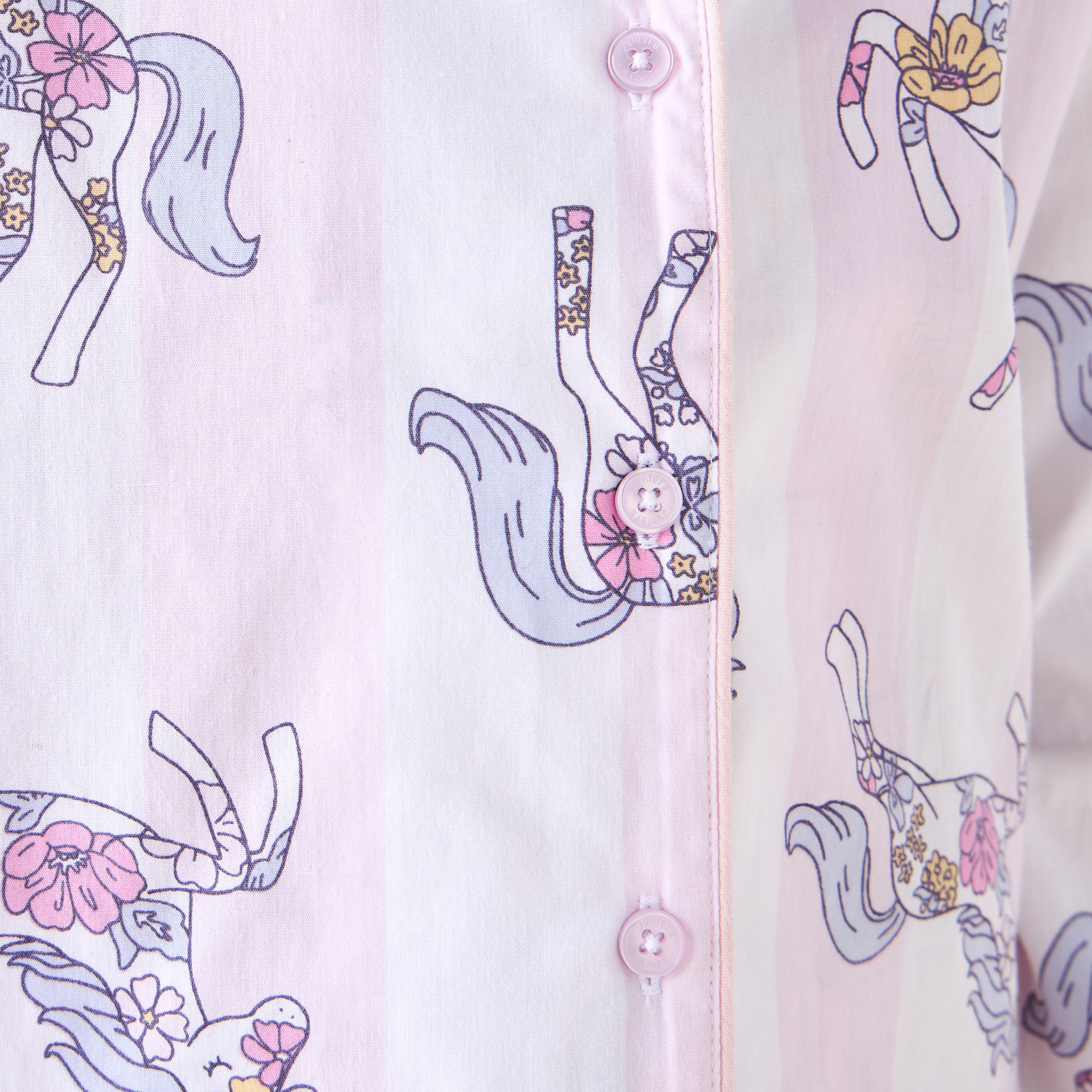Juniors Cotton Collared Long Sleeves Pyjama Set with Unicorn Print-girls-clothing-nightwear-image-6