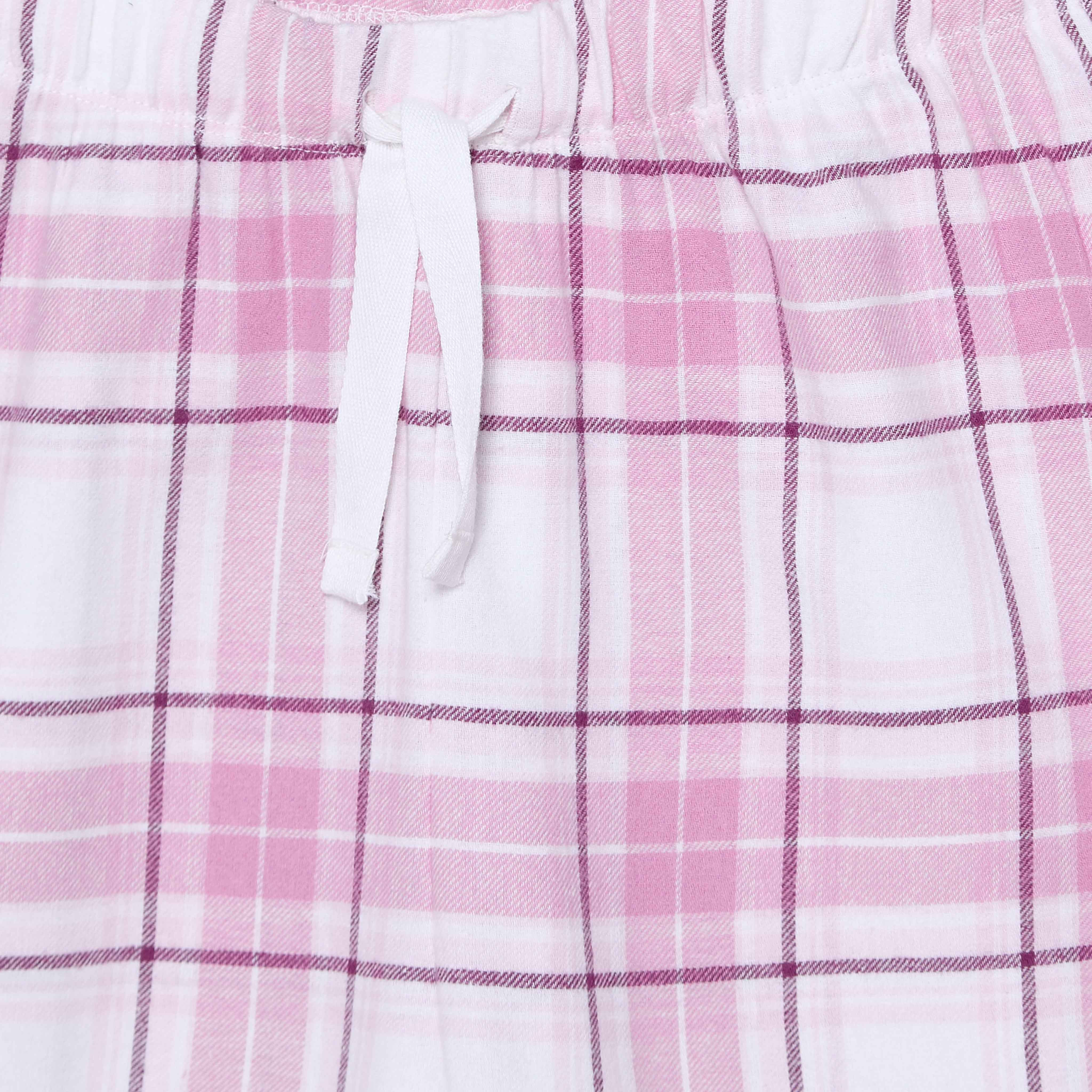 Juniors Cotton Crew Neck Short Sleeves Pyjama Set with Checked Design-girls-clothing-nightwear-image-6