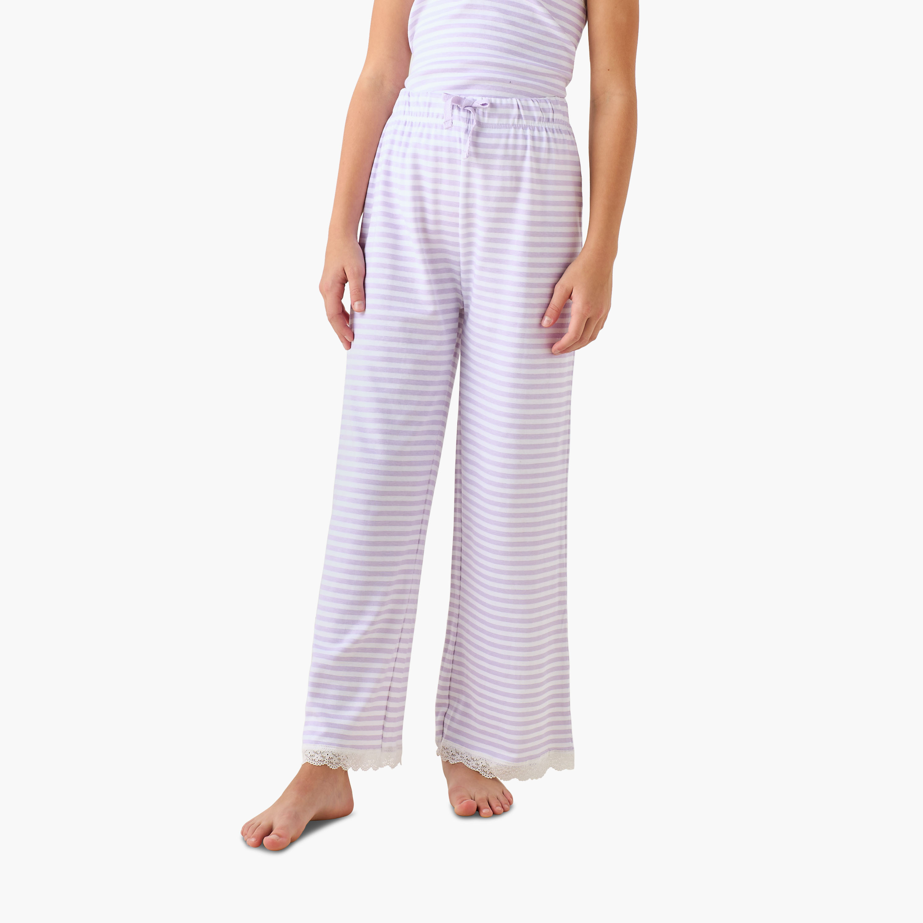 طقم من 3 - طقم بيجاما بياقة مستديرة وأكمام طويلة وتصميم مقلم من جونيورز-girls-clothing-nightwear-image-4