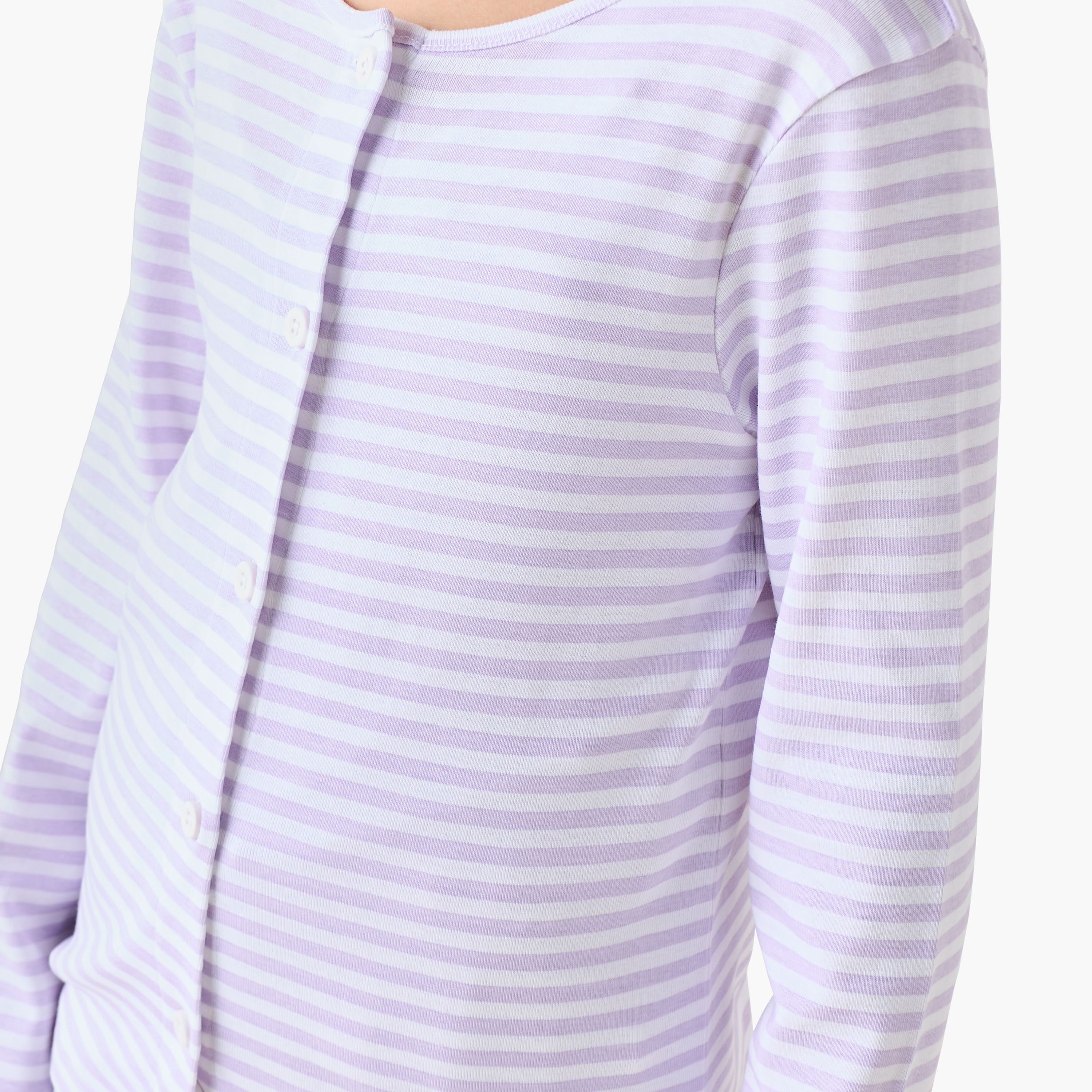طقم من 3 - طقم بيجاما بياقة مستديرة وأكمام طويلة وتصميم مقلم من جونيورز-girls-clothing-nightwear-image-2