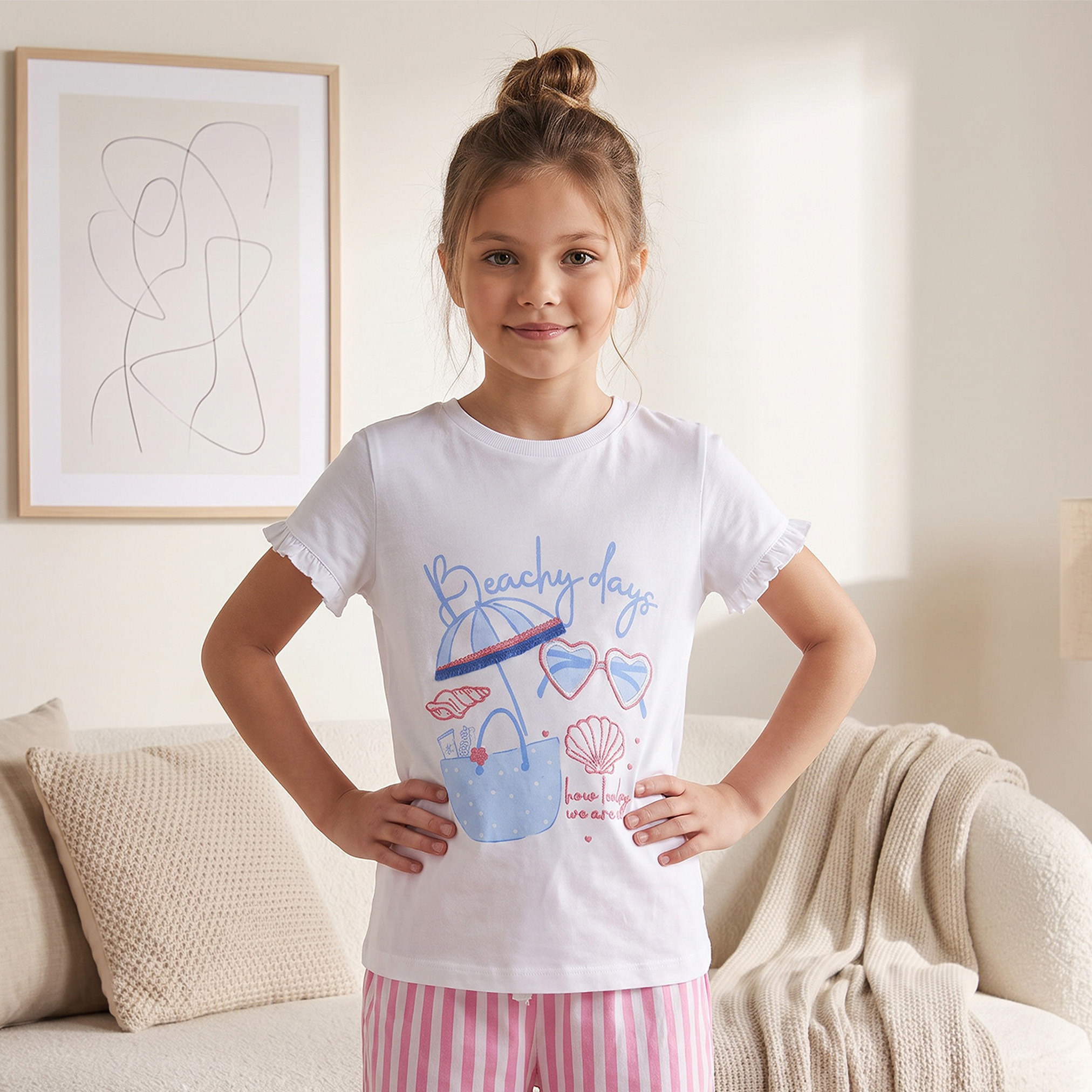 Juniors Cotton Crew Neck Short Sleeves Pyjama Set with Stripes-boys-clothing-nightwear-image-2
