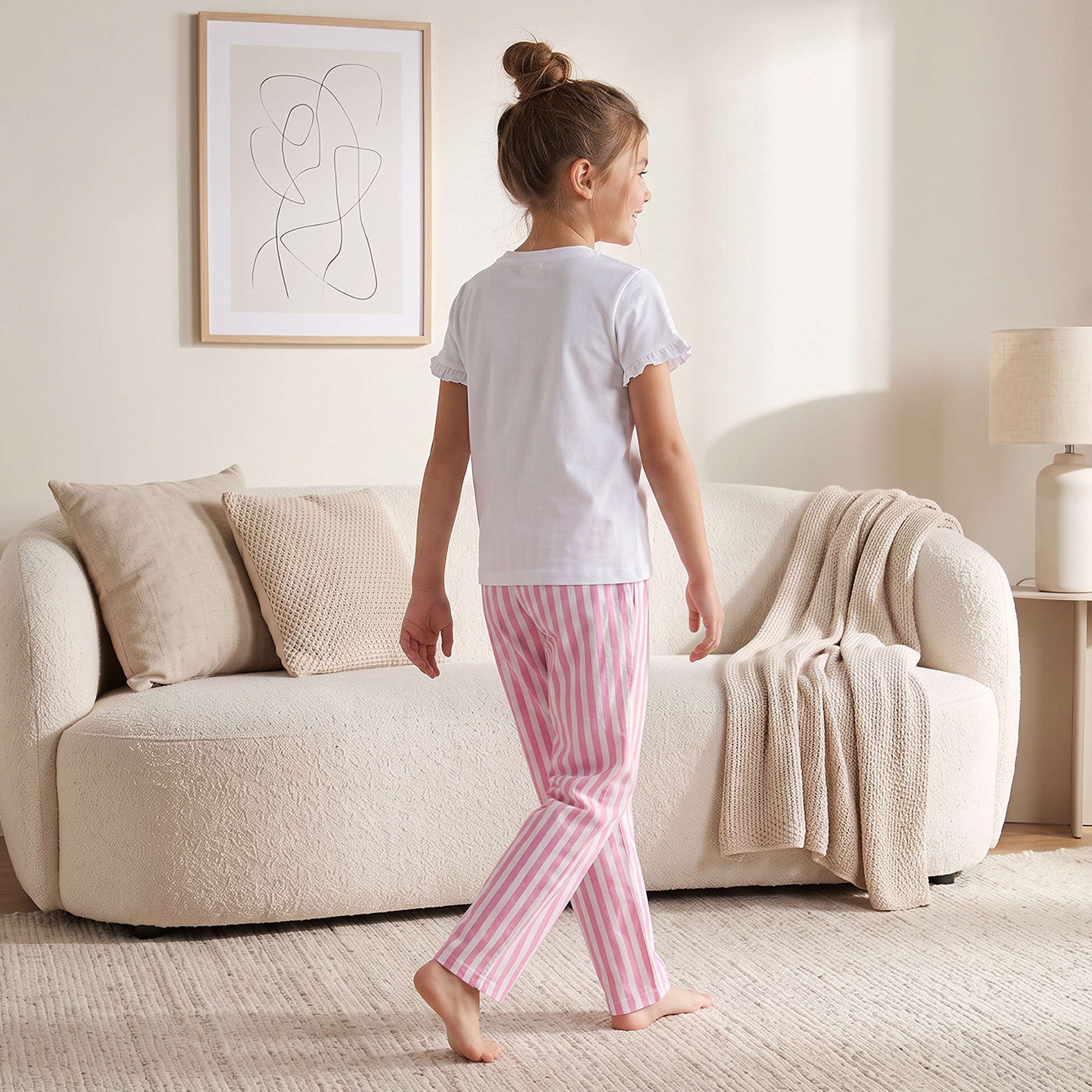 Juniors Cotton Crew Neck Short Sleeves Pyjama Set with Stripes-boys-clothing-nightwear-image-4