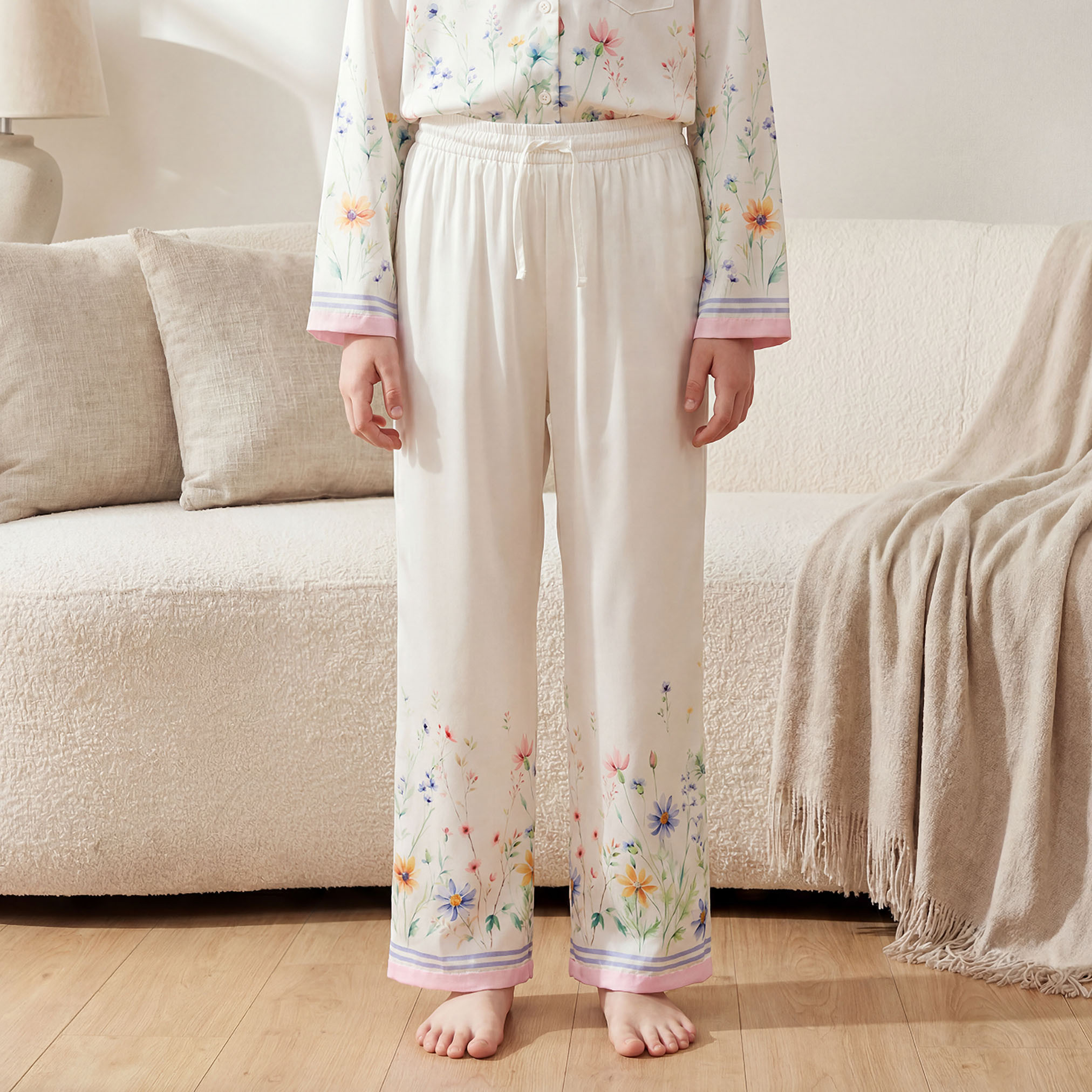 طقم بيجاما قطن بياقة بيتر بان وطبعات أزهار وأكمام طويلة من جونيورز-girls-clothing-nightwear-image-3