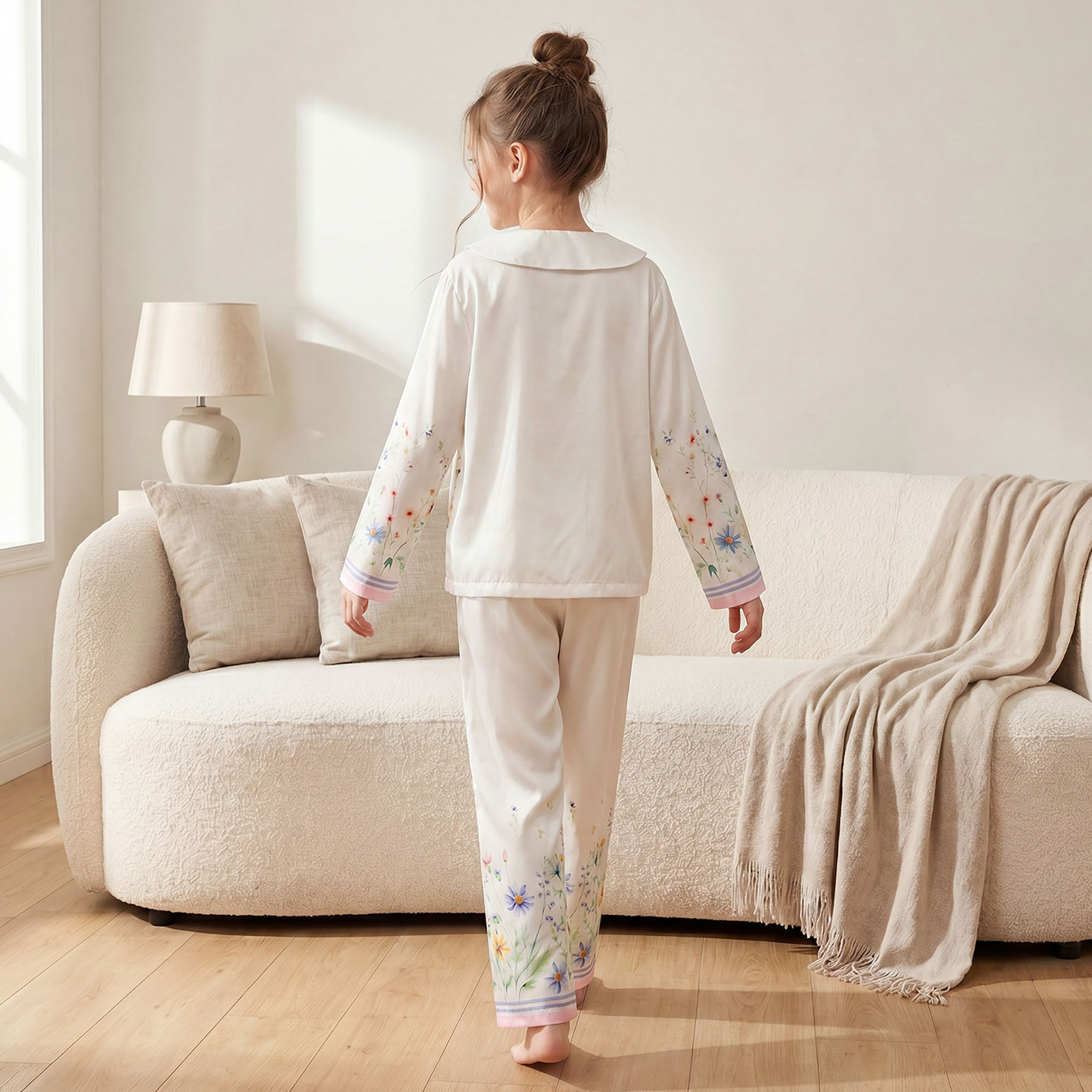 طقم بيجاما قطن بياقة بيتر بان وطبعات أزهار وأكمام طويلة من جونيورز-girls-clothing-nightwear-image-4