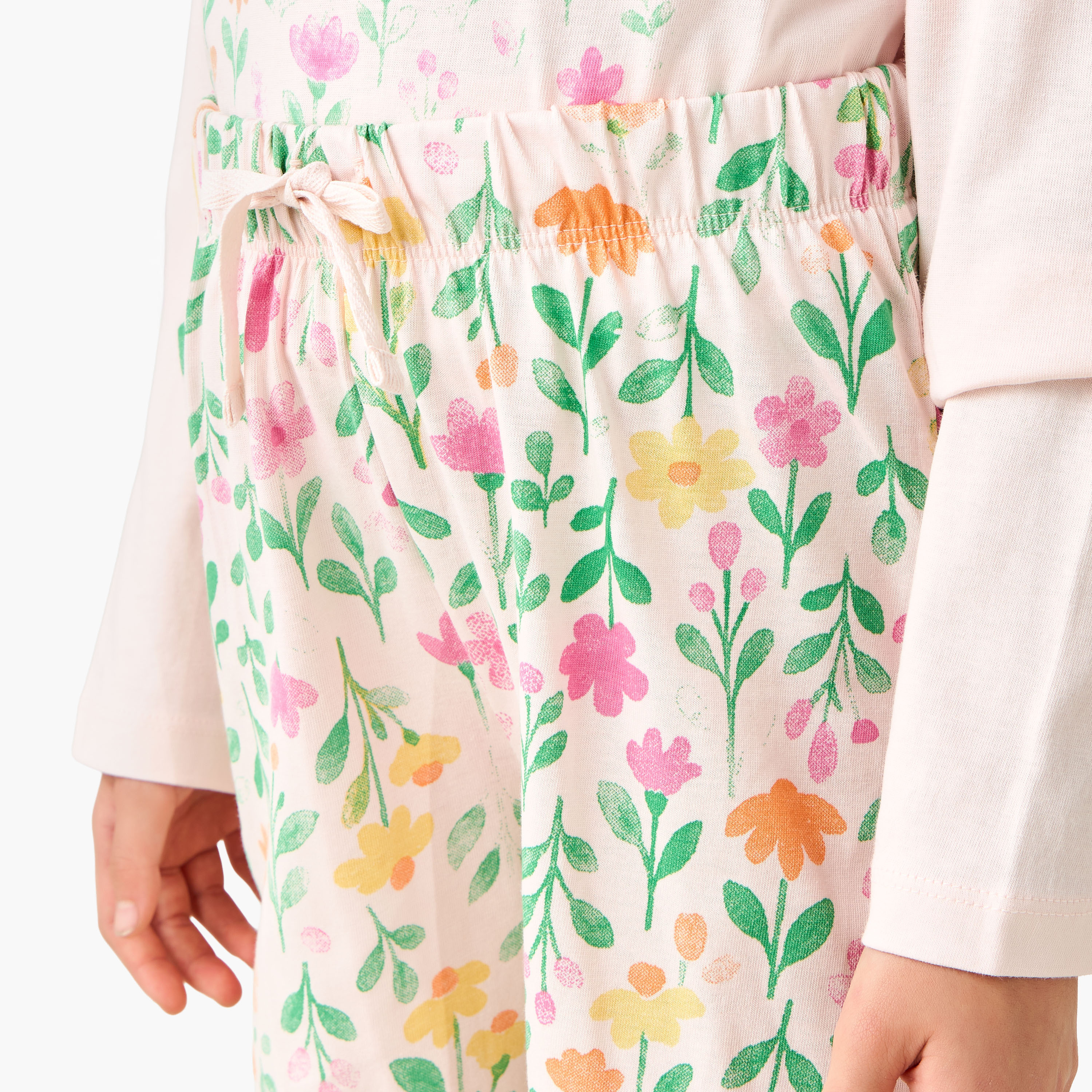 Juniors Cotton Round Neck Long Sleeve Pyjama Set with Floral Print-girls-clothing-nightwear-image-6