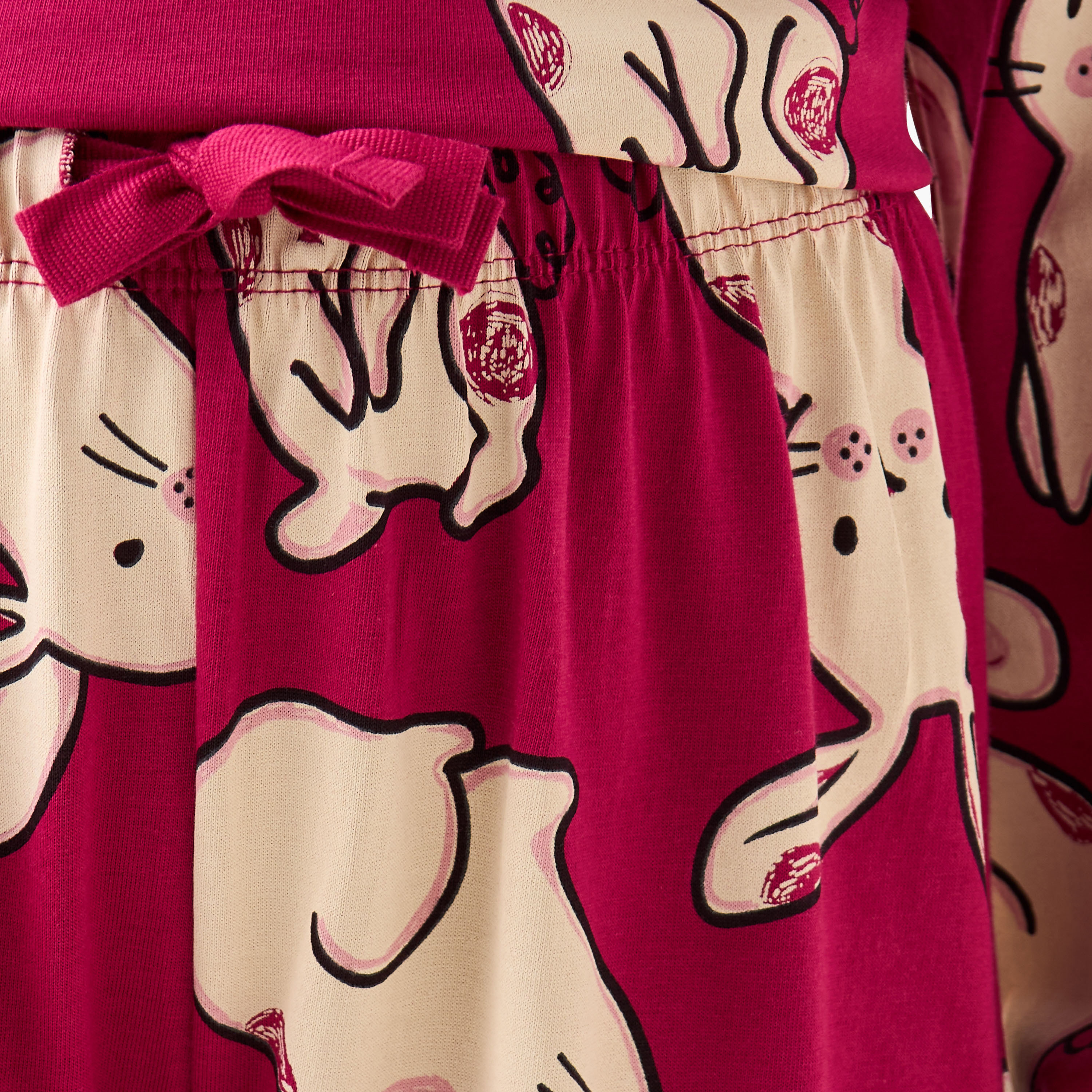 Juniors Cotton Crew Neck Long Sleeve Pyjama Set with Bunny Print-girls-clothing-nightwear-image-6