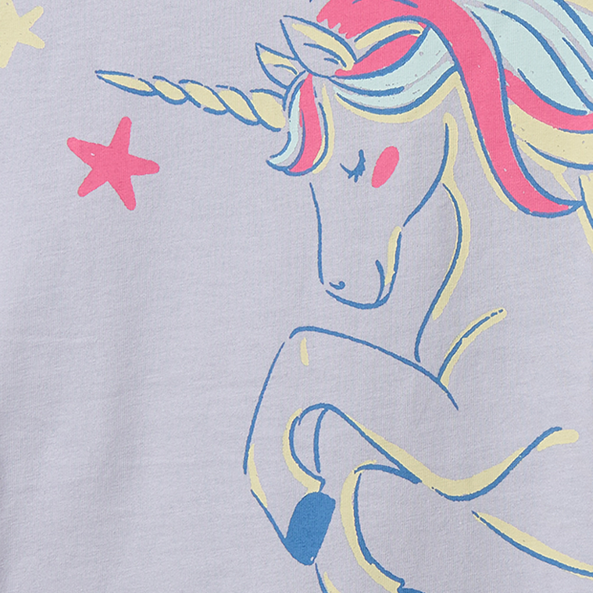 Juniors Cotton Crew Neck Short Sleeves Pyjama Set with Unicorn Print-girls-clothing-nightwear-image-5