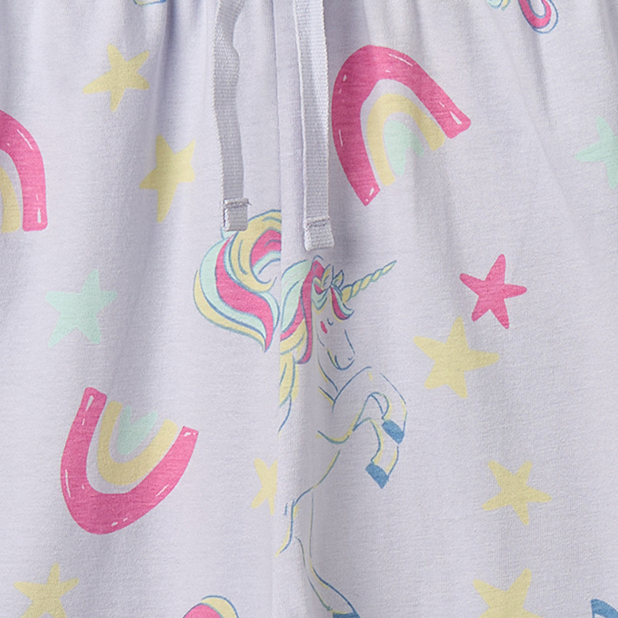Juniors Cotton Crew Neck Short Sleeves Pyjama Set with Unicorn Print-girls-clothing-nightwear-image-6