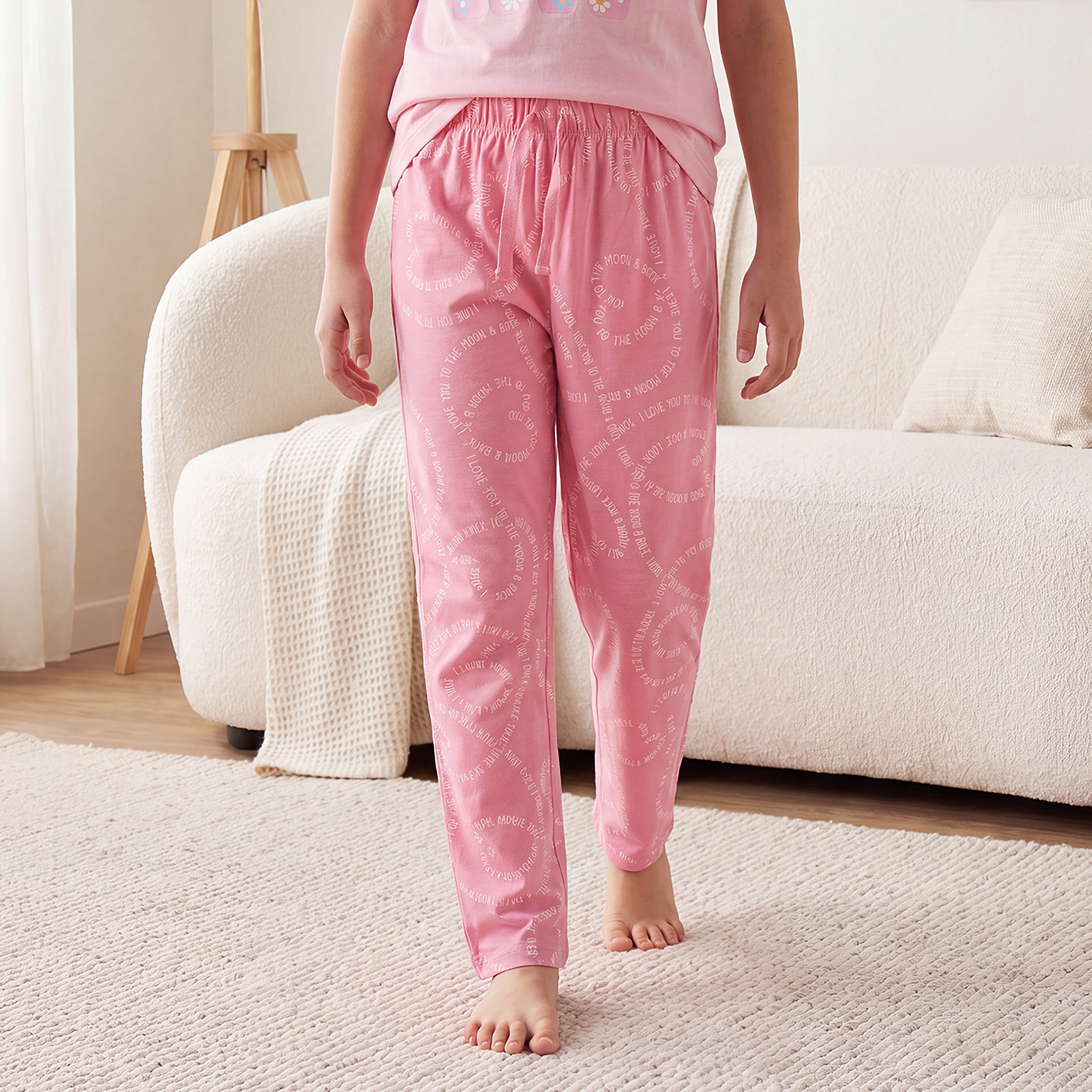 Juniors Cotton Crew Neck Short Sleeves Pyjama Set with Print-girls-clothing-nightwear-image-3