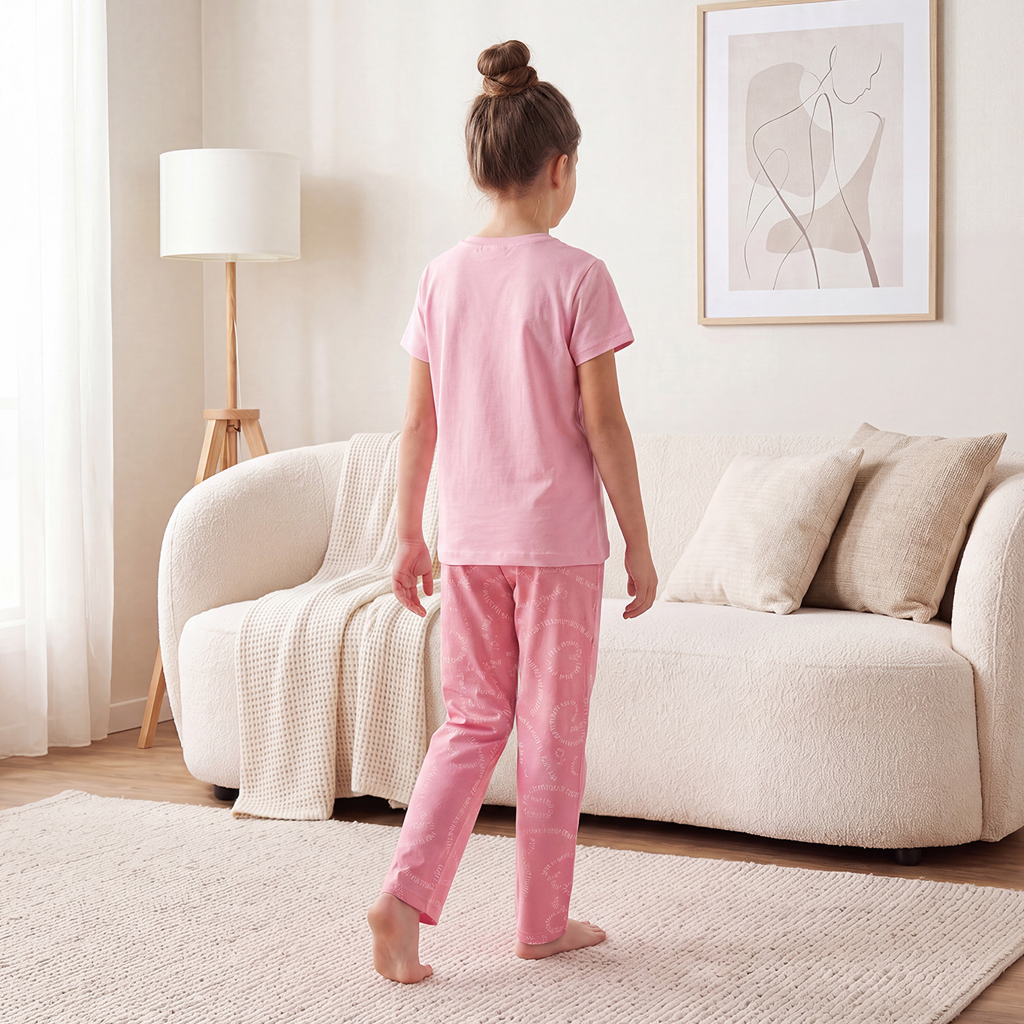 Juniors Cotton Crew Neck Short Sleeves Pyjama Set with Print-girls-clothing-nightwear-image-4