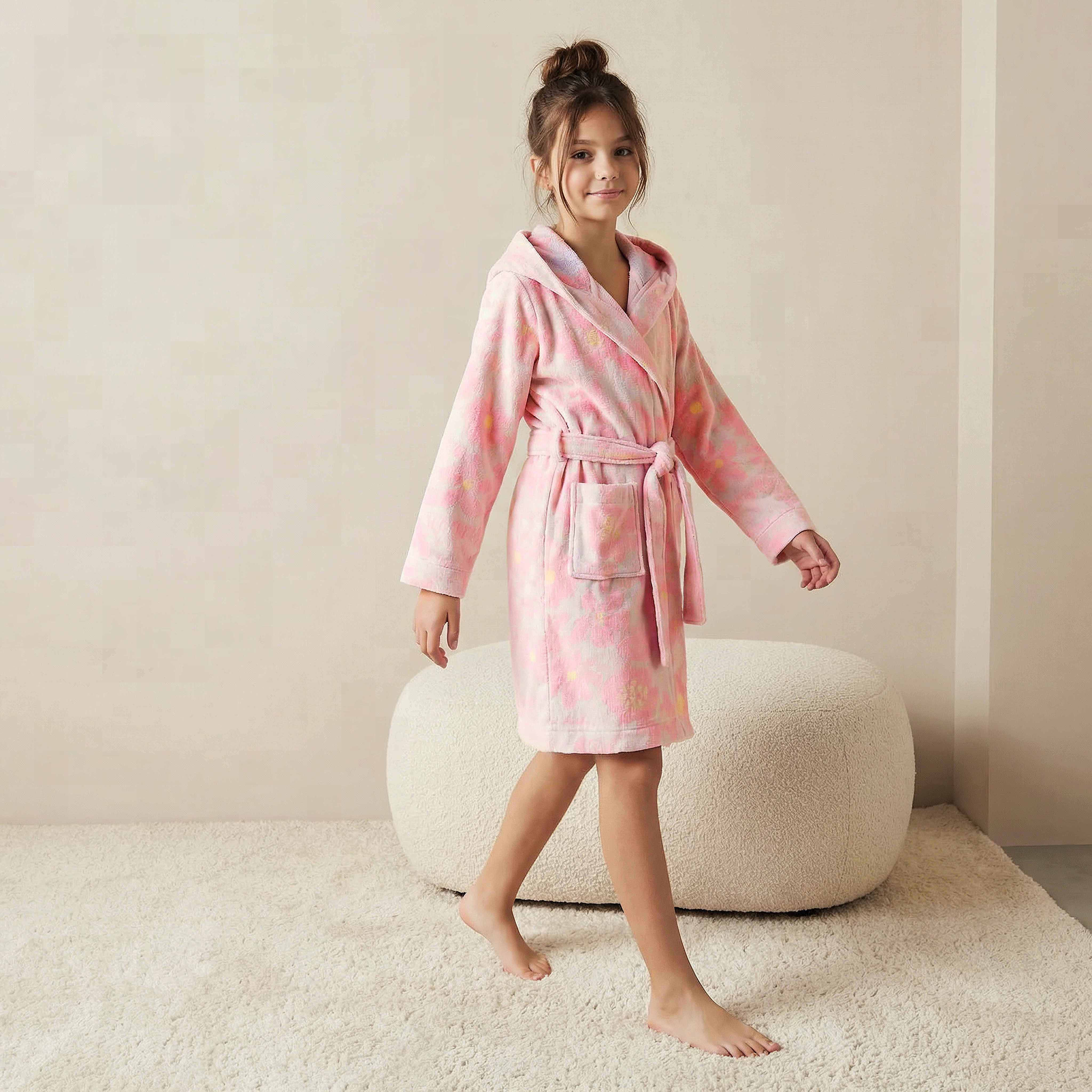 روب استحمام قطن بارز الملمس بأكمام طويلة وقبعة من جونيورز-girls-clothing-nightwear-image-5