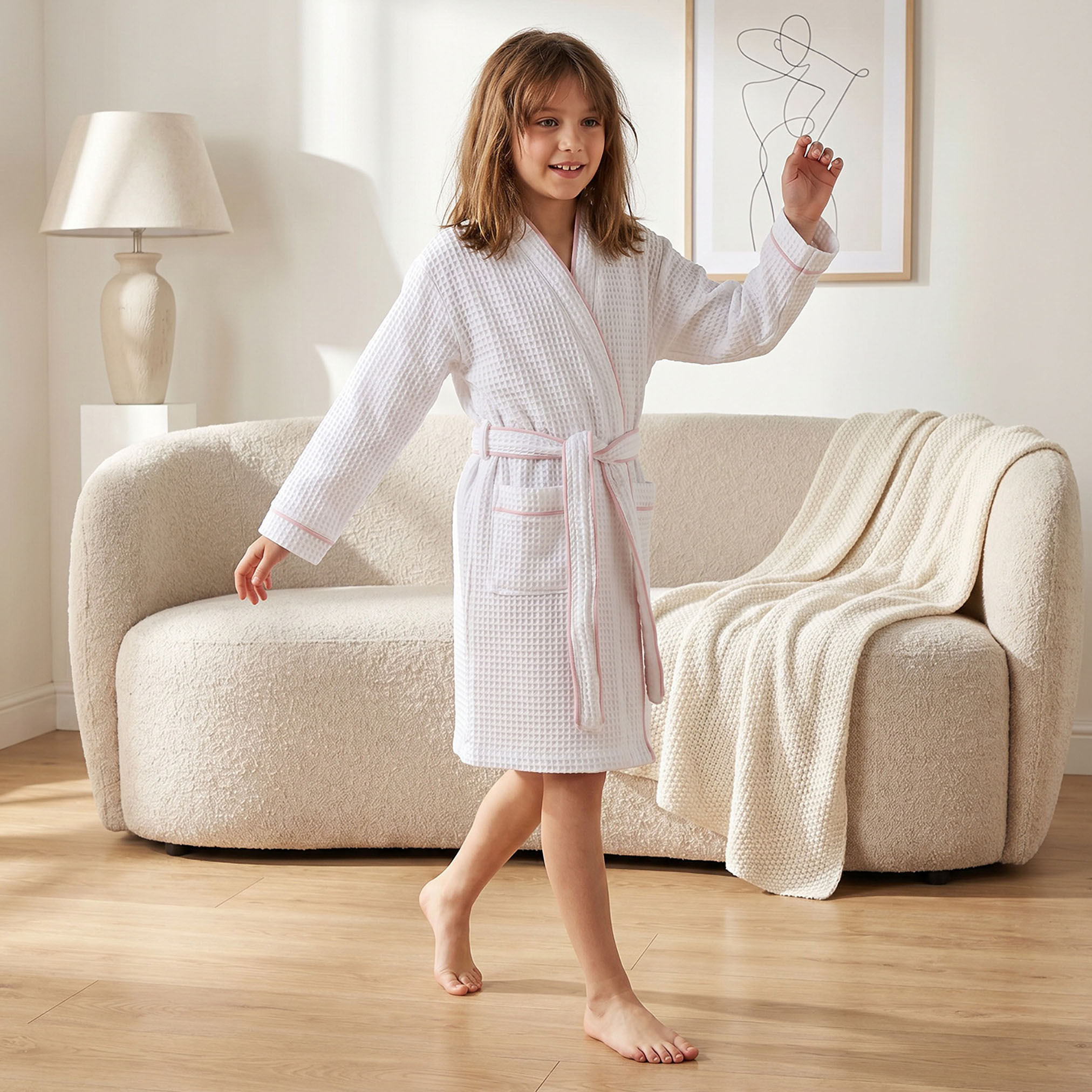 روب استحمام قطني بياقة V وأكمام طويلة وتفاصيل متباينة من جونيورز-girls-clothing-nightwear-image-1