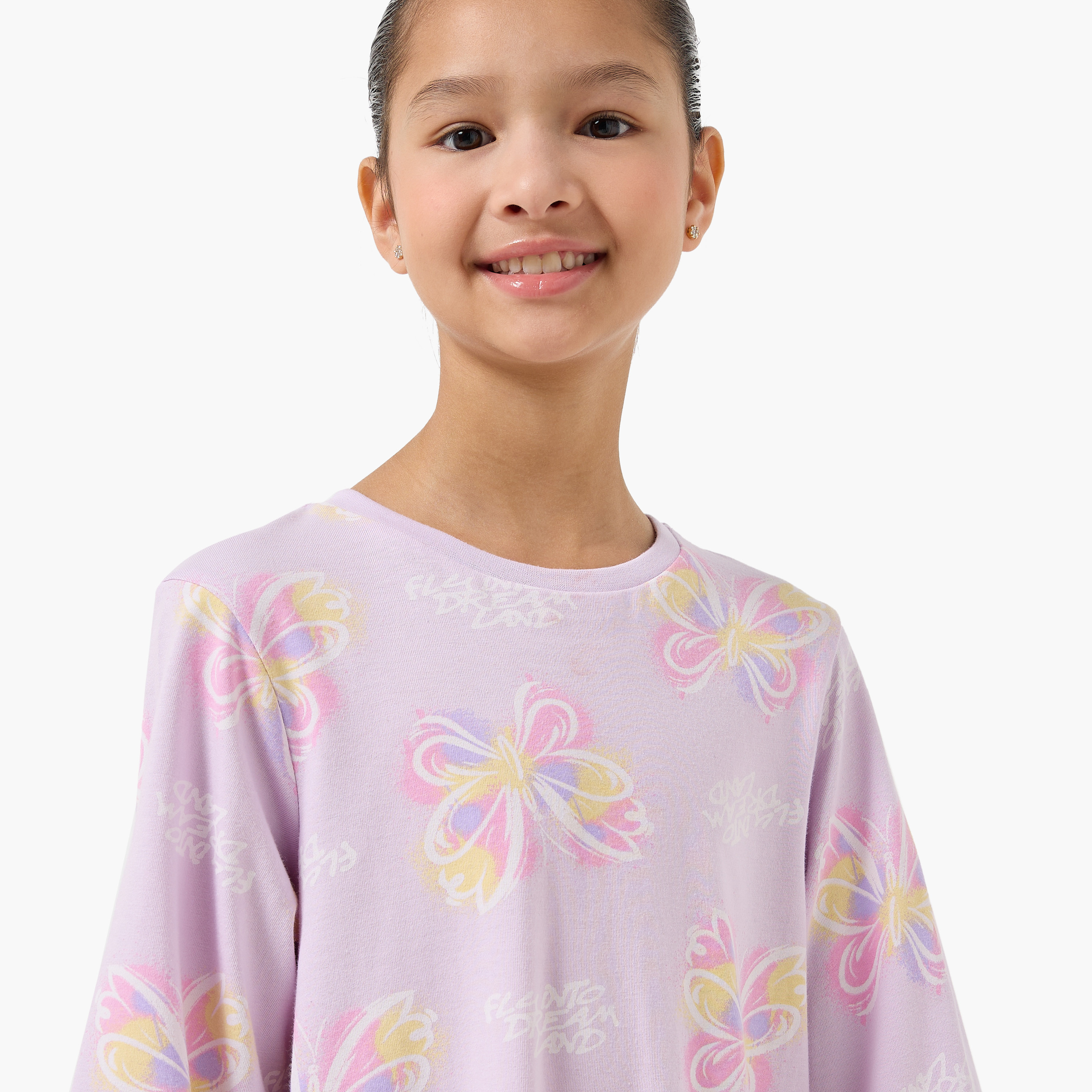 Pack of 2 Juniors Cotton Round Neck Long Sleeves Night Dress with Butterfly Print-girls-clothing-nightwear-image-5
