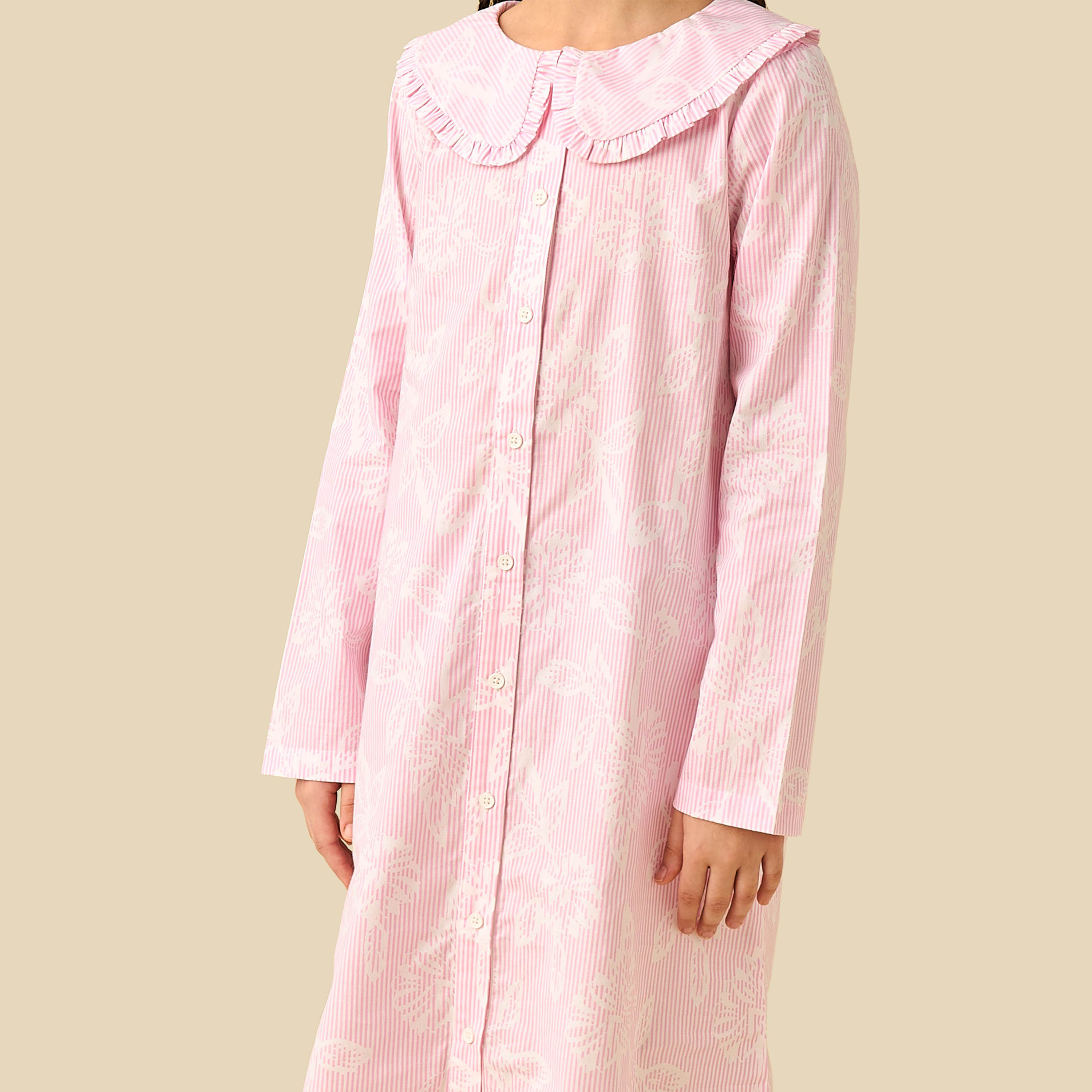 Juniors Cotton Sailor Collar Long Sleeve Night Dress with Button Closure-girls-clothing-nightwear-image-4