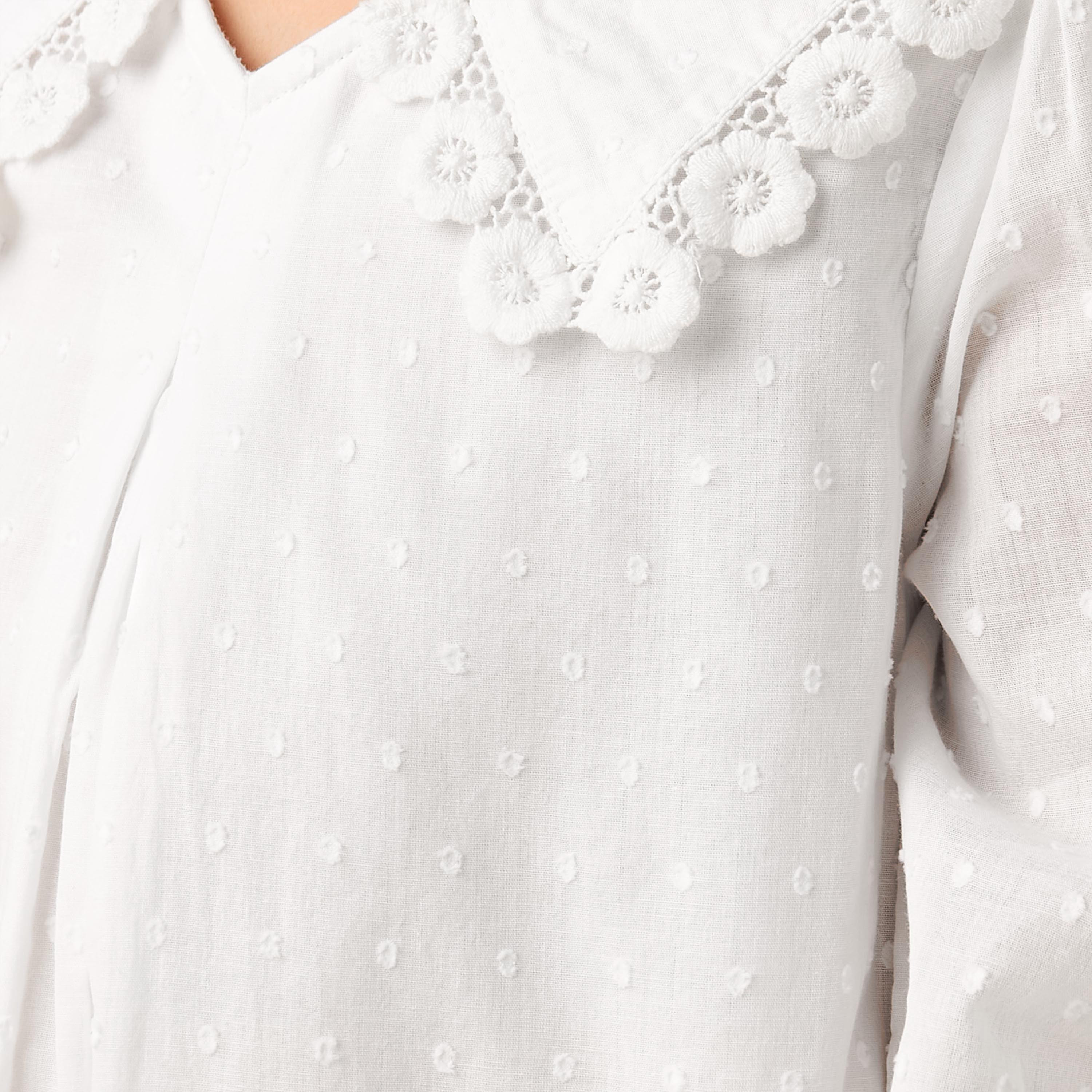 Juniors Cotton Sailor Collar Long Sleeves Night Dress with Lace Detail-girls-clothing-nightwear-image-5